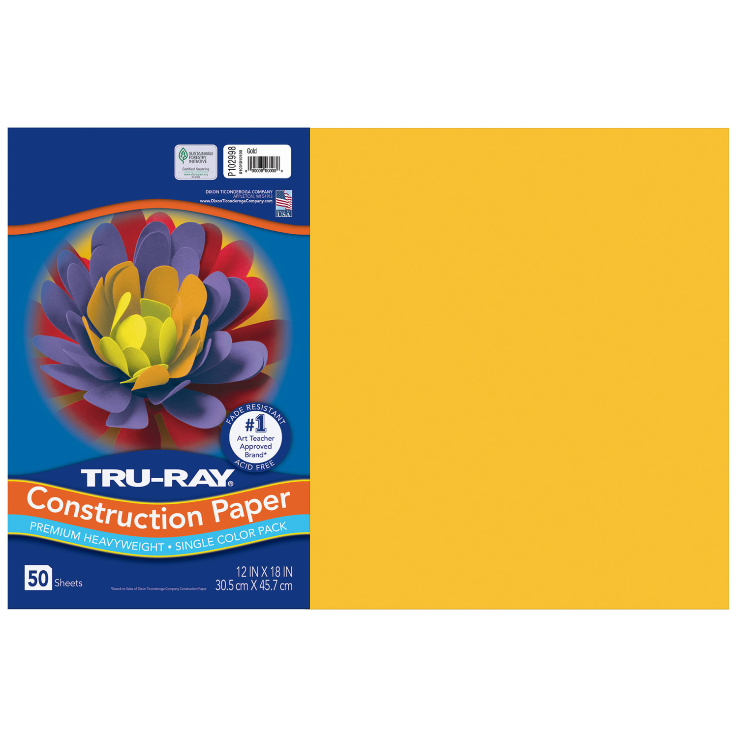 Tru-Ray Construction Paper, Heavyweight, 12in x 18in, Gold, 50 Sheets Per Pack, Set Of 5 Packs - Image 3