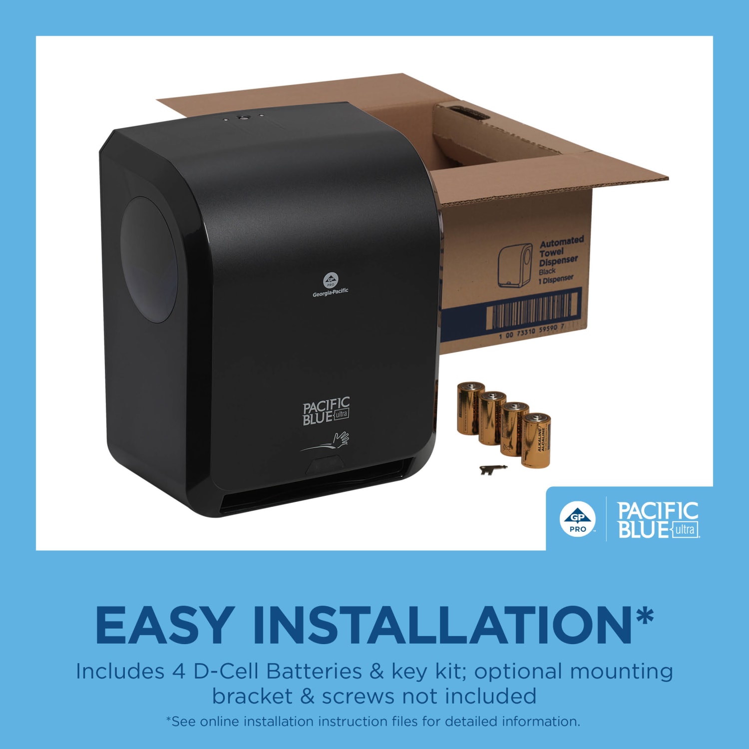 Pacific Blue Ultra by GP PRO, Automated High-Capacity Paper Towel Dispenser, 59590, 12.9in x 9in x 16in, Black, 1 Dispenser - Image 6