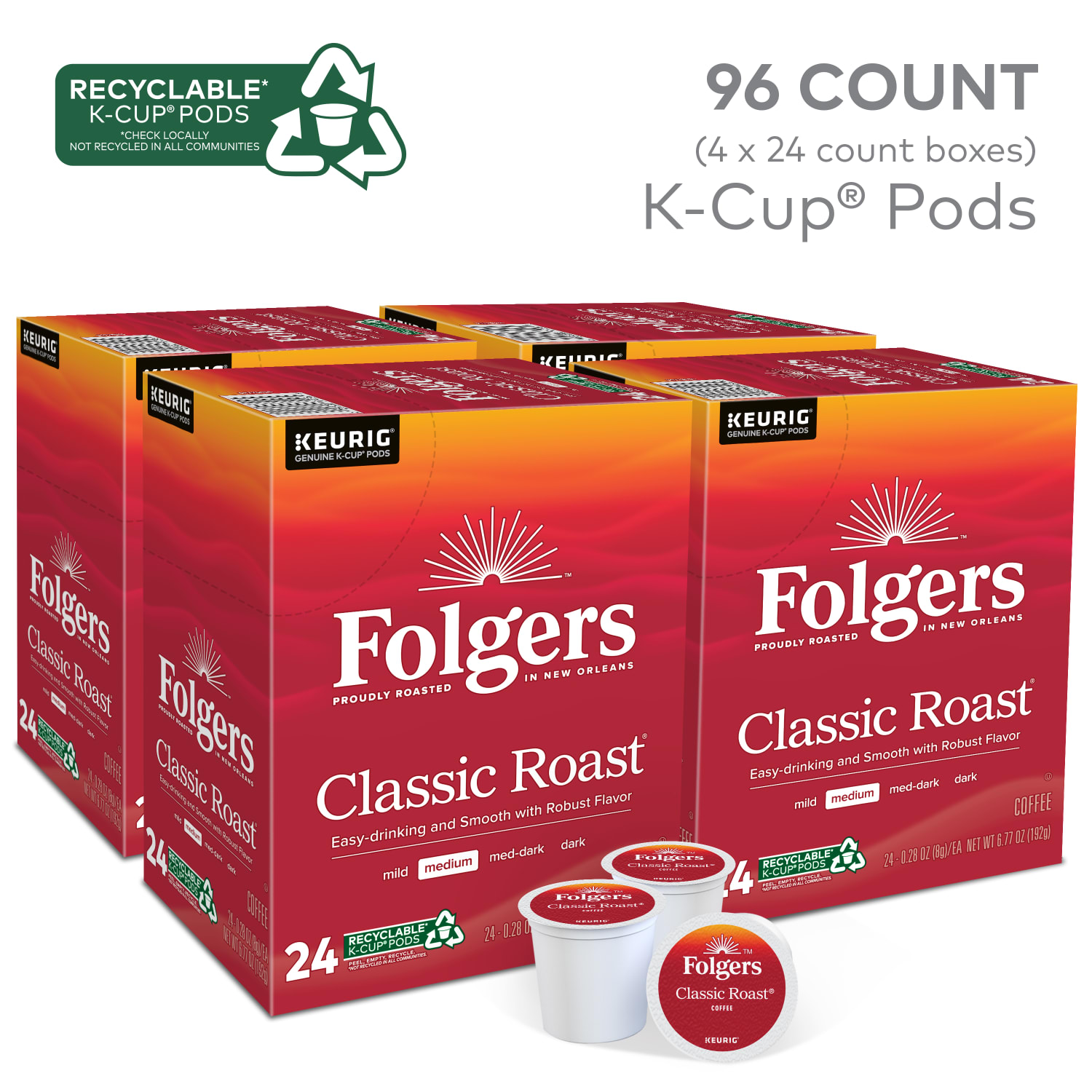 Folgers Single-Serve Coffee K-Cup, Classic Roast, Carton Of 96, 4 x 24 Per Box - Image 3