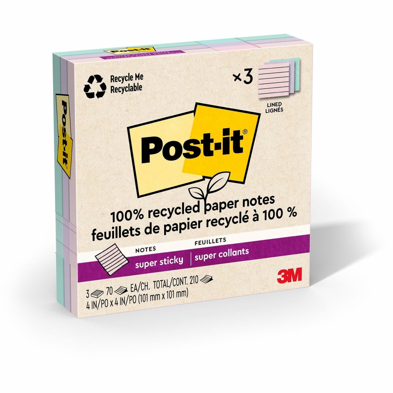 Post-it Super Sticky Adhesive Note - 210 - 4in Flag/Note Wx4in Flag/Note L- 70 Sheets per Pad - Assorted Wanderlust Pastel - 3/Pack - 675R3SSNRP
