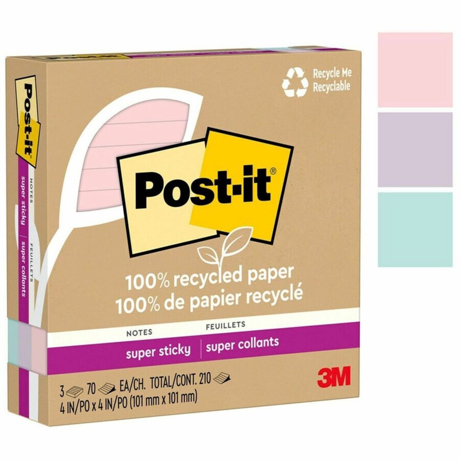Post-it Super Sticky Adhesive Note - 210 - 4in Flag/Note Wx4in Flag/Note L- 70 Sheets per Pad - Assorted Wanderlust Pastel - 3/Pack - 675R3SSNRP - Image 3