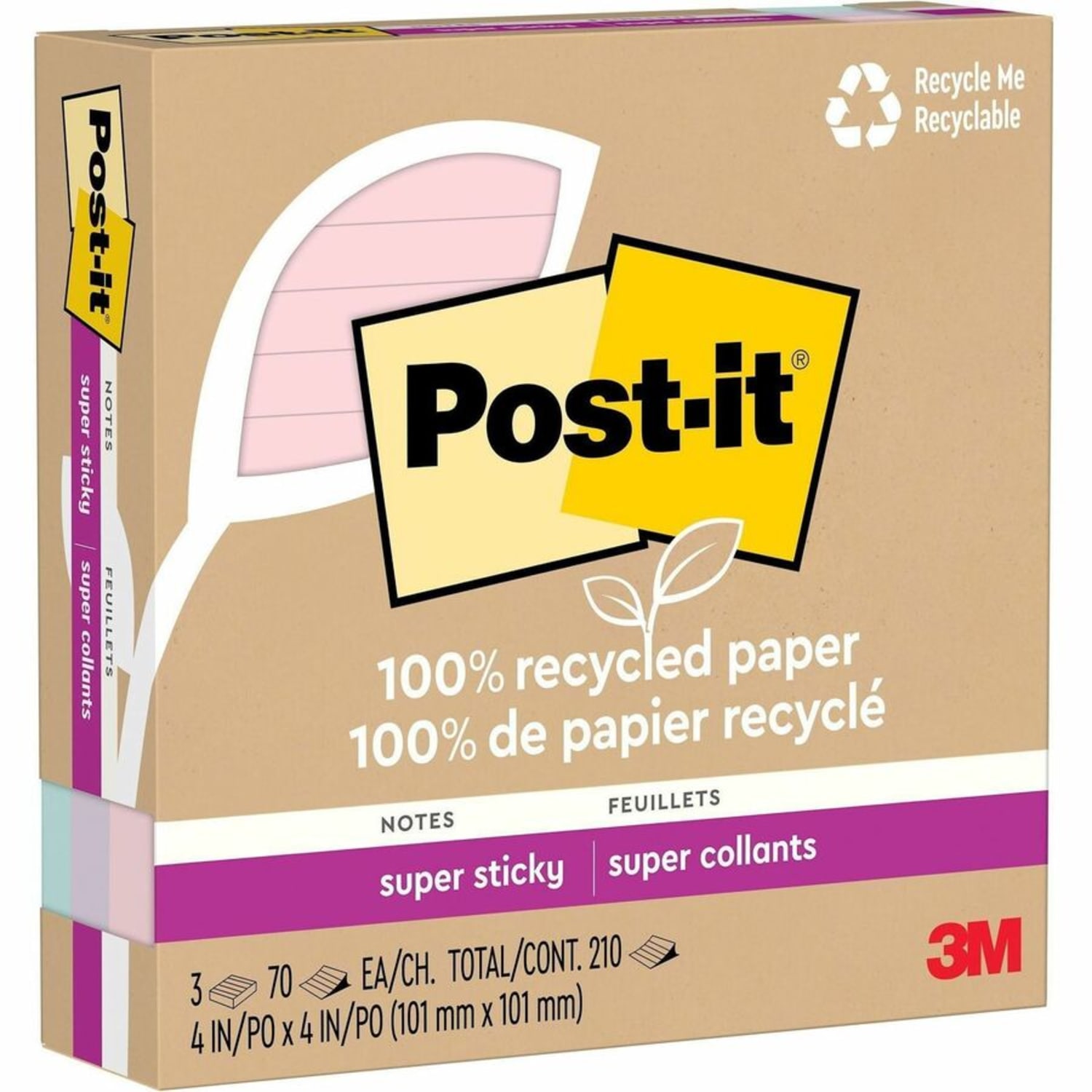 Post-it Super Sticky Adhesive Note - 210 - 4in Flag/Note Wx4in Flag/Note L- 70 Sheets per Pad - Assorted Wanderlust Pastel - 3/Pack - 675R3SSNRP - Image 4