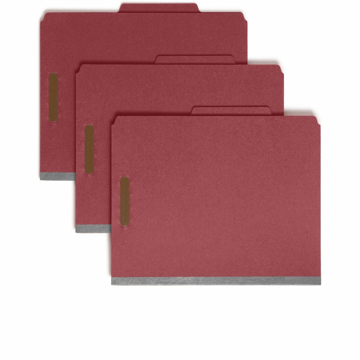 Smead 100% Recycled Colored Classification Folders, 2-Dividers, 2/5in Tab Cut, Right Tab Position, Letter Size, Bright Red, Box Of 10
