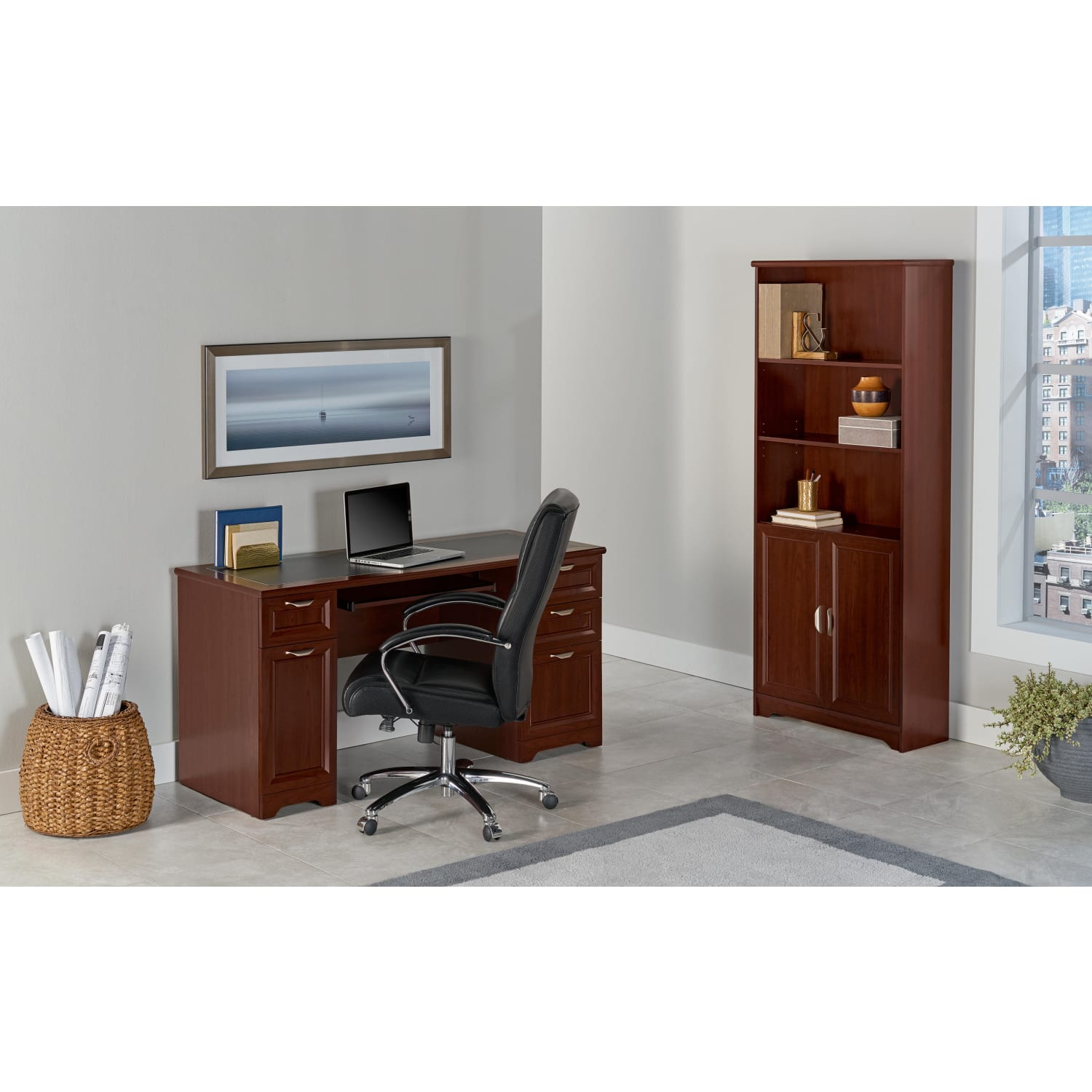 Realspace Magellan 59inW Managers Computer Desk, Classic Cherry - Image 6