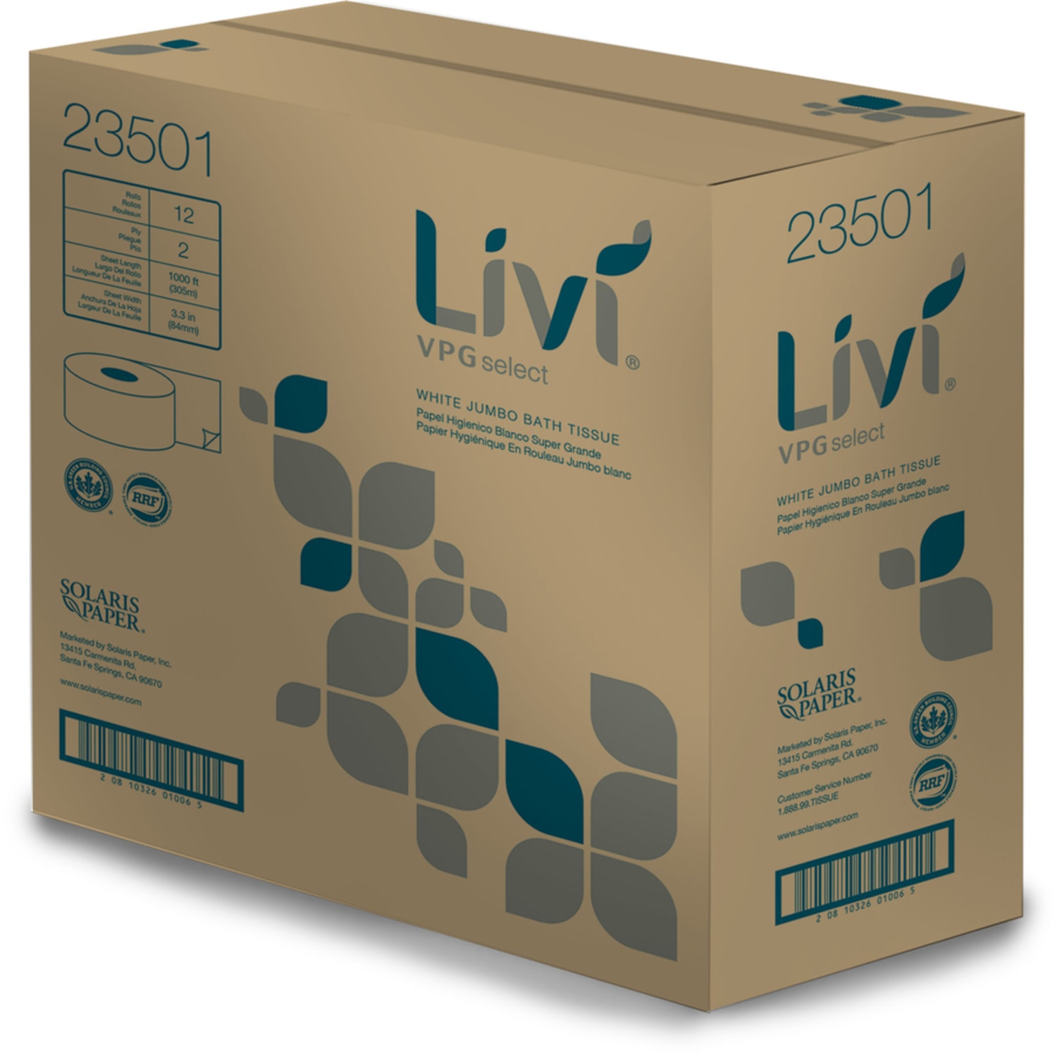 Livi Solaris Paper Jumbo Bath Tissue - 2 Ply - 3.30in Width x 1000 ft Length - White - Virgin Fiber - 12 / Carton - Image 6