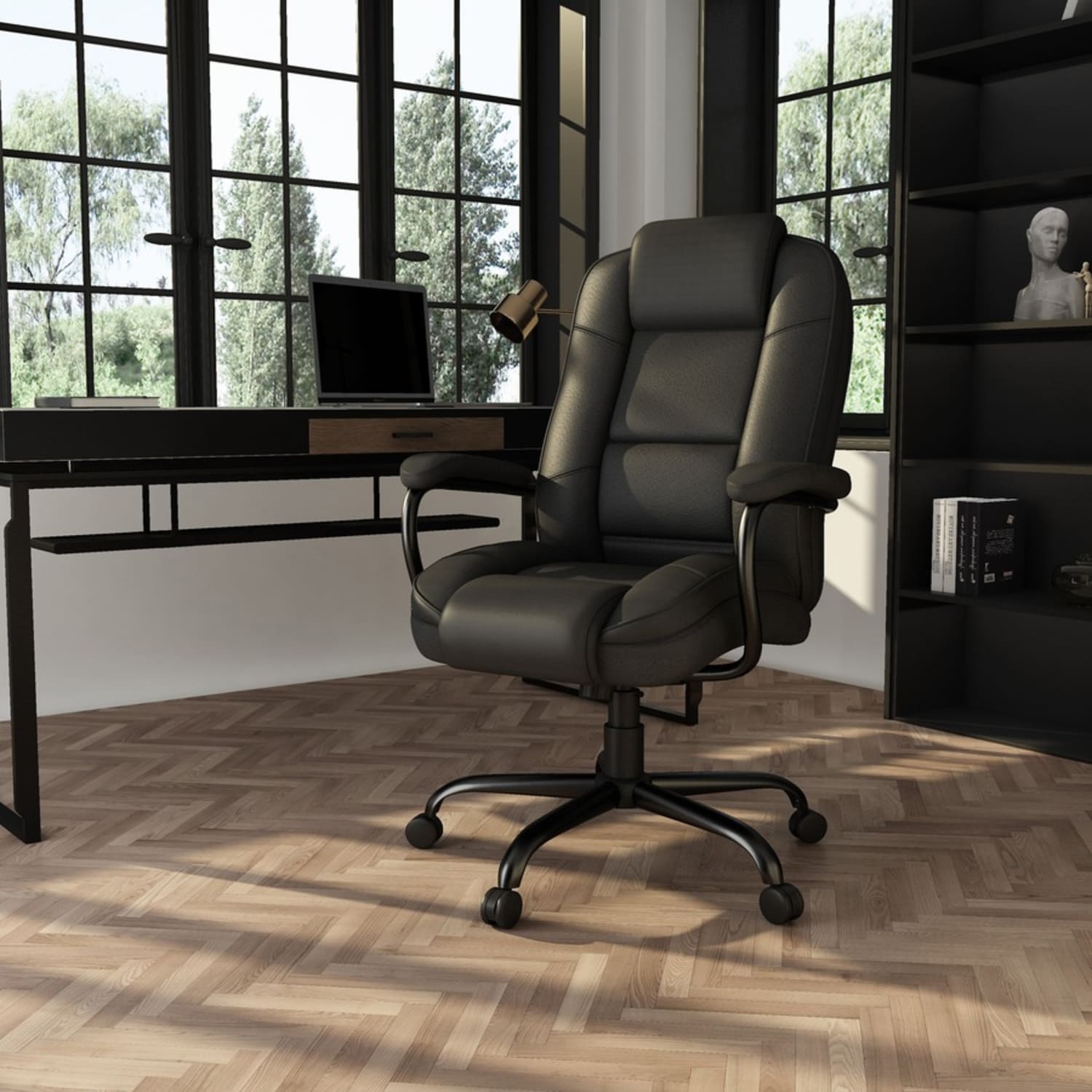 Boss Office Products Heavy-Duty Ergonomic LeatherPlus Bonded Leather High-Back Chair, Black - Image 13