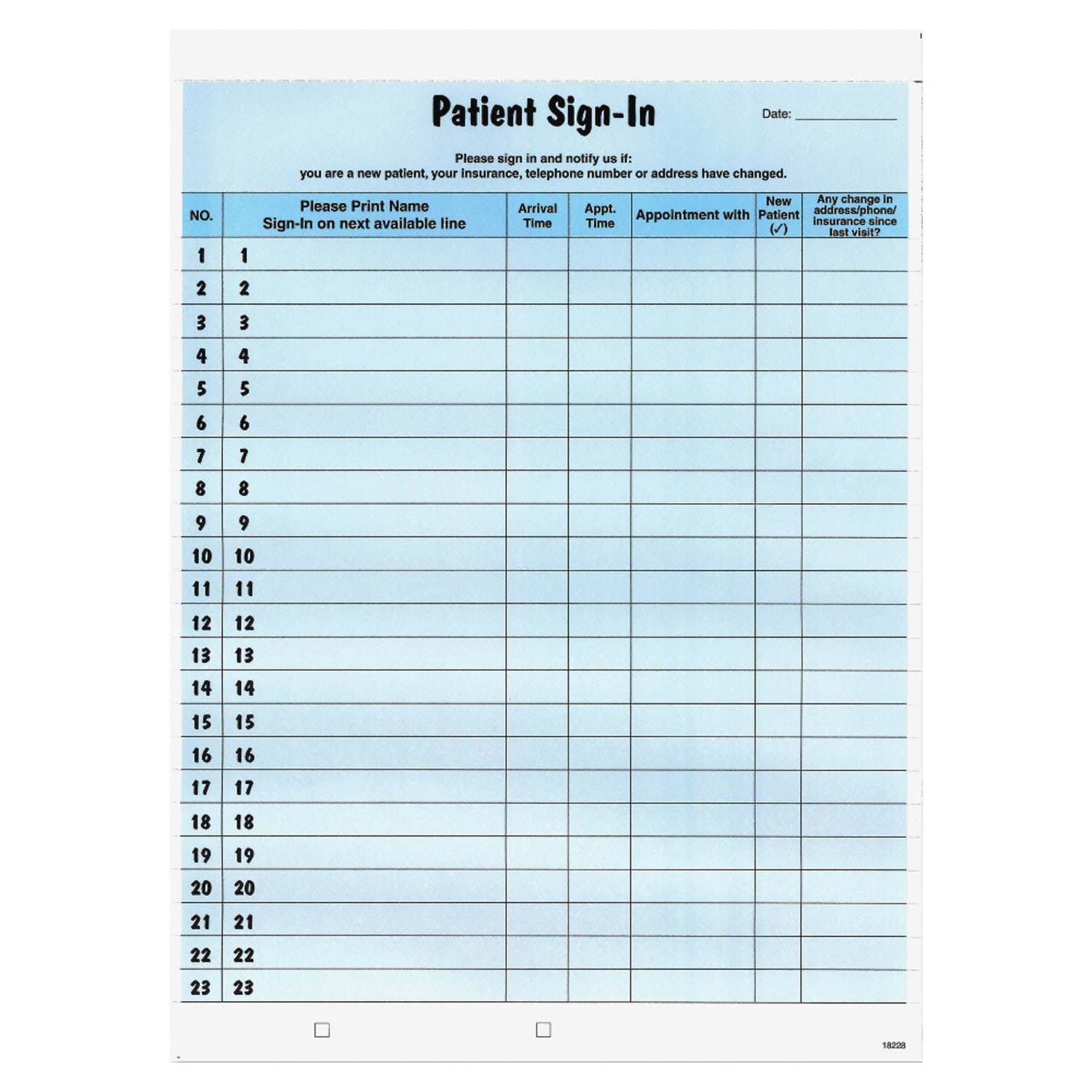 Tabbies Patient Sign-In Label Forms, Blue, Pack of 125