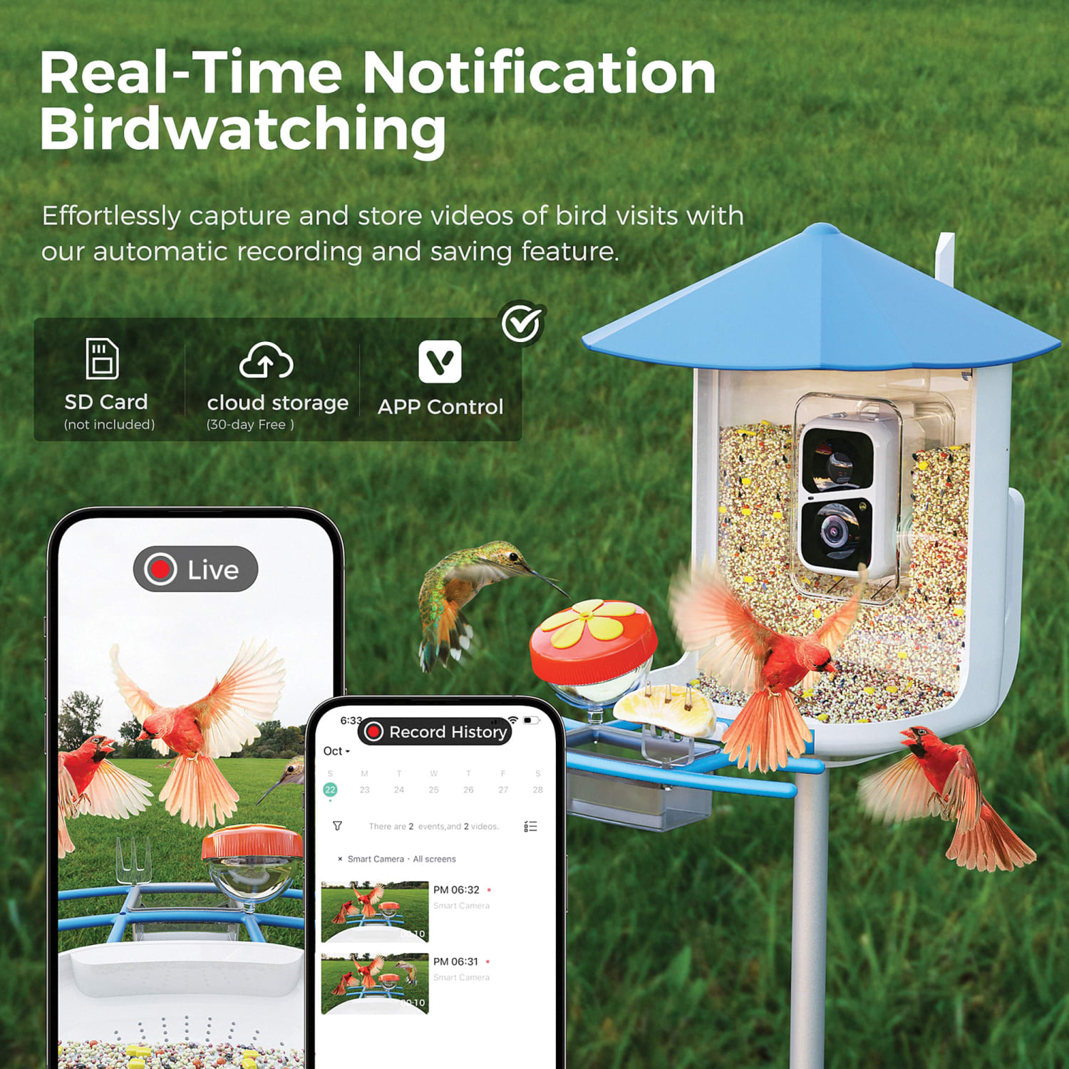 PerchMe Smart Bird Feeder With Camera, Azure/White - Image 4