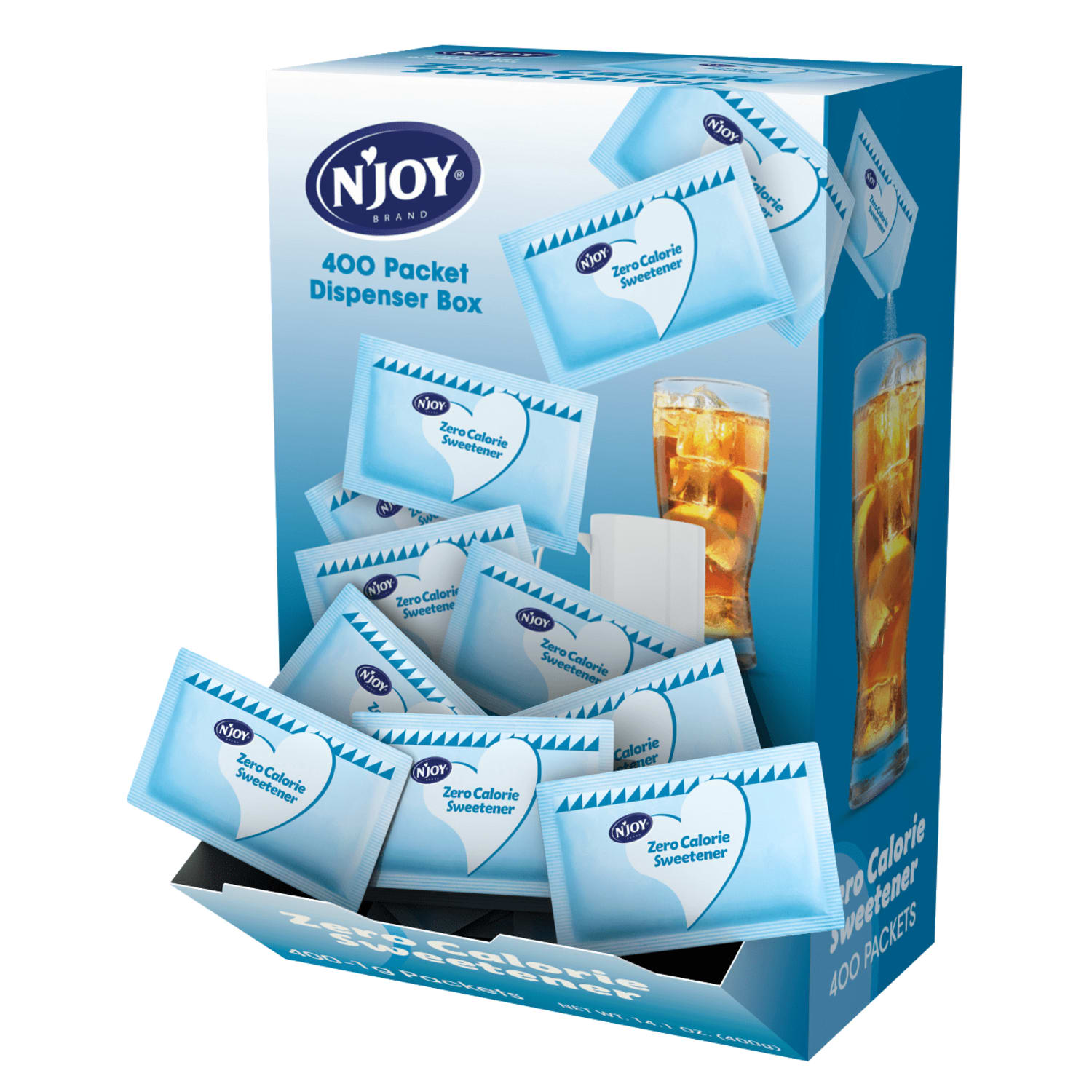 nJOY Aspartame Packets With Dispenser, Blue, Box Of 400