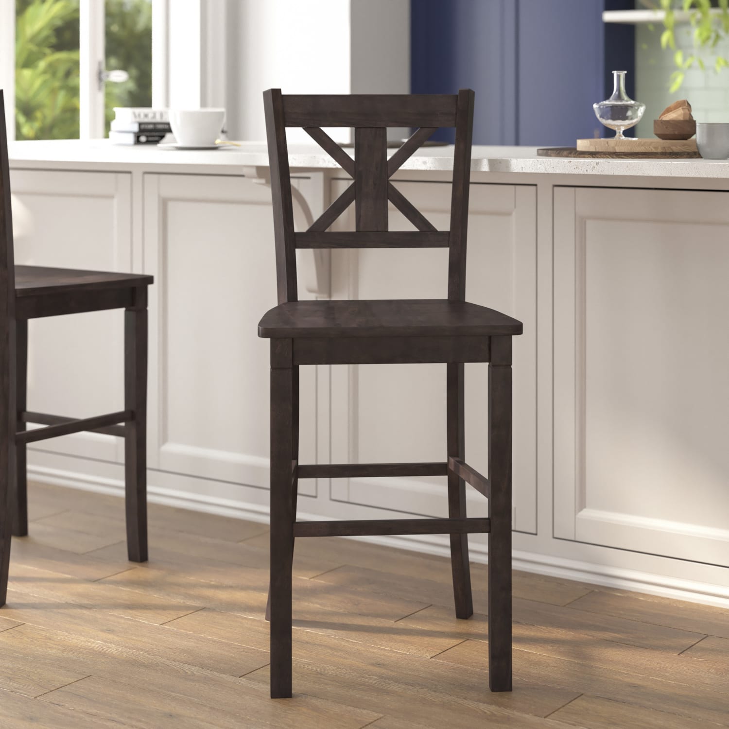 Flash Furniture Gwendolyn Set of 2 Commercial Grade Solid Wood Modern Farmhouse Counter Height Barstool, Gray Wash Walnut