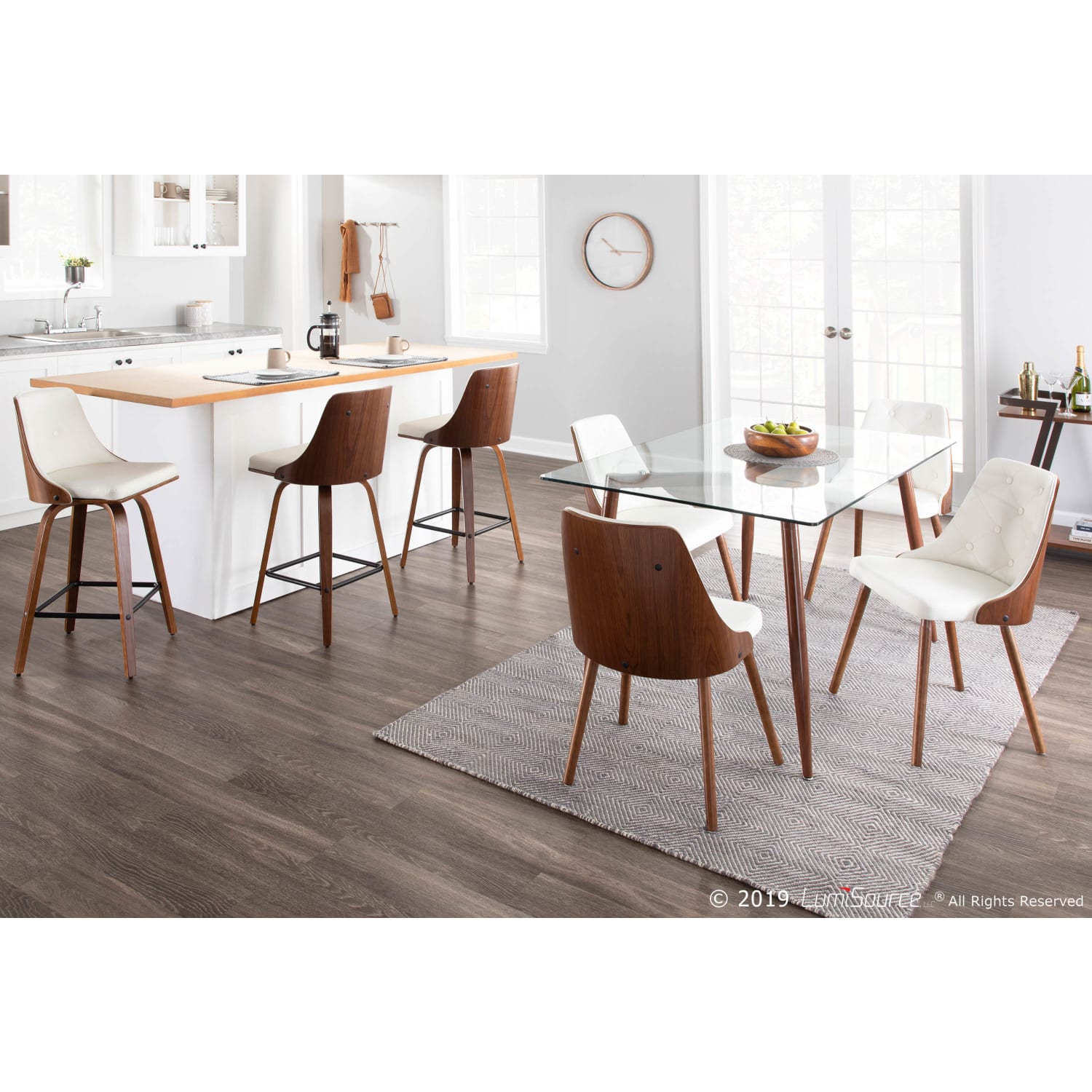 LumiSource Gianna Counter Stools, Walnut/White, Set Of 2 Stools - Image 6