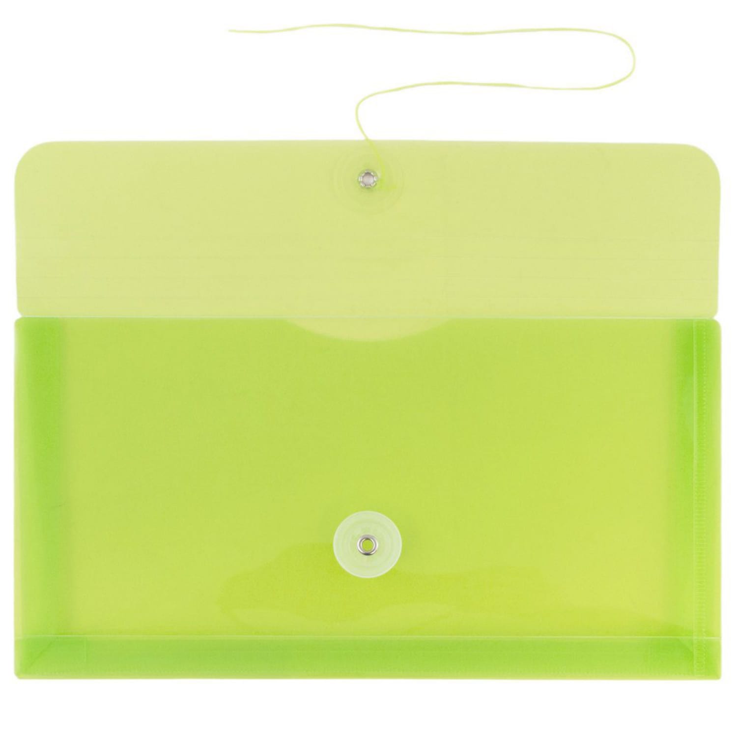 JAM Paper Booklet Plastic Envelopes, #10, Button & String Closure, Lime Green, Pack Of 12 - Image 3