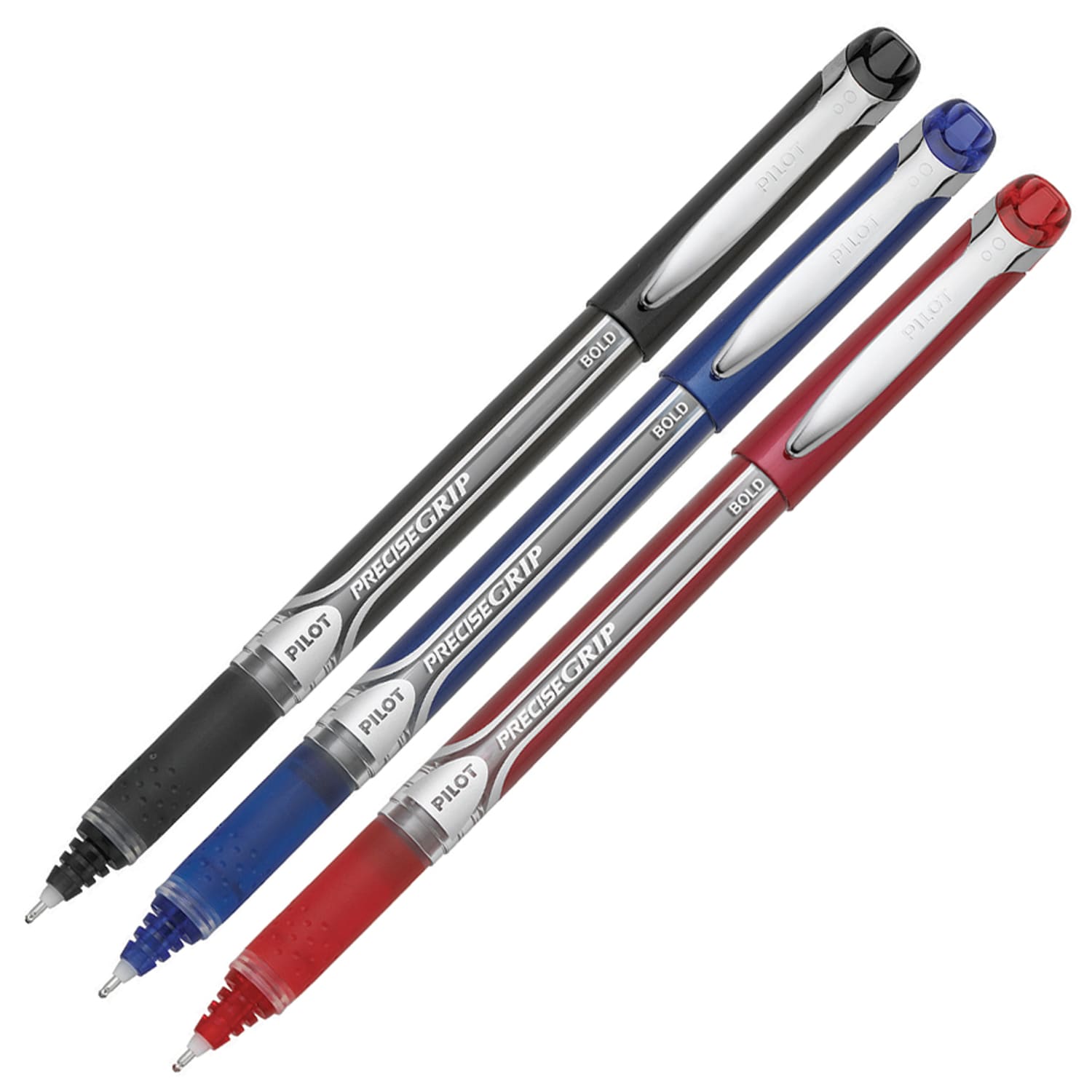 Pilot Precise Grip Liquid Ink Rollerball Pens, Bold Point, 1.0 mm, Black Metallic Barrel, Black Ink, Pack Of 12 Pens - Image 3