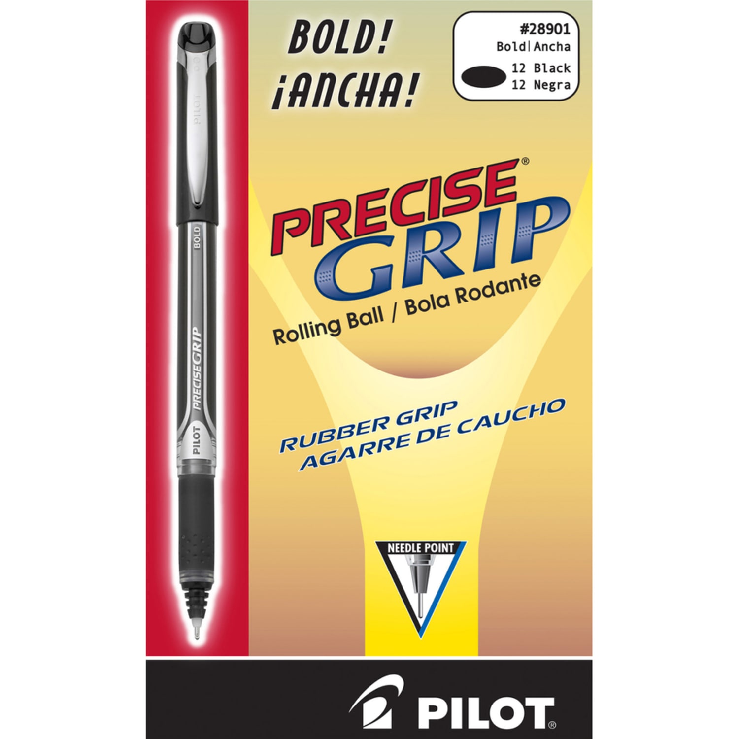 Pilot Precise Grip Liquid Ink Rollerball Pens, Bold Point, 1.0 mm, Black Metallic Barrel, Black Ink, Pack Of 12 Pens - Image 5
