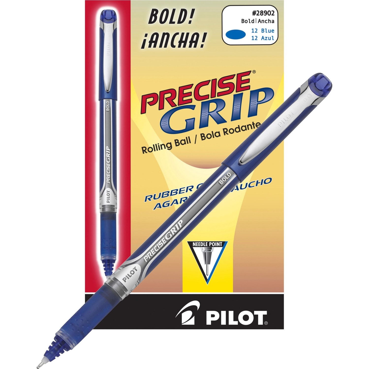 Pilot Precise Grip Liquid Ink Rollerball Pens, Bold Point, 1.0 mm, Blue Metallic Barrel, Blue Ink, Pack Of 12 Pens - Image 4