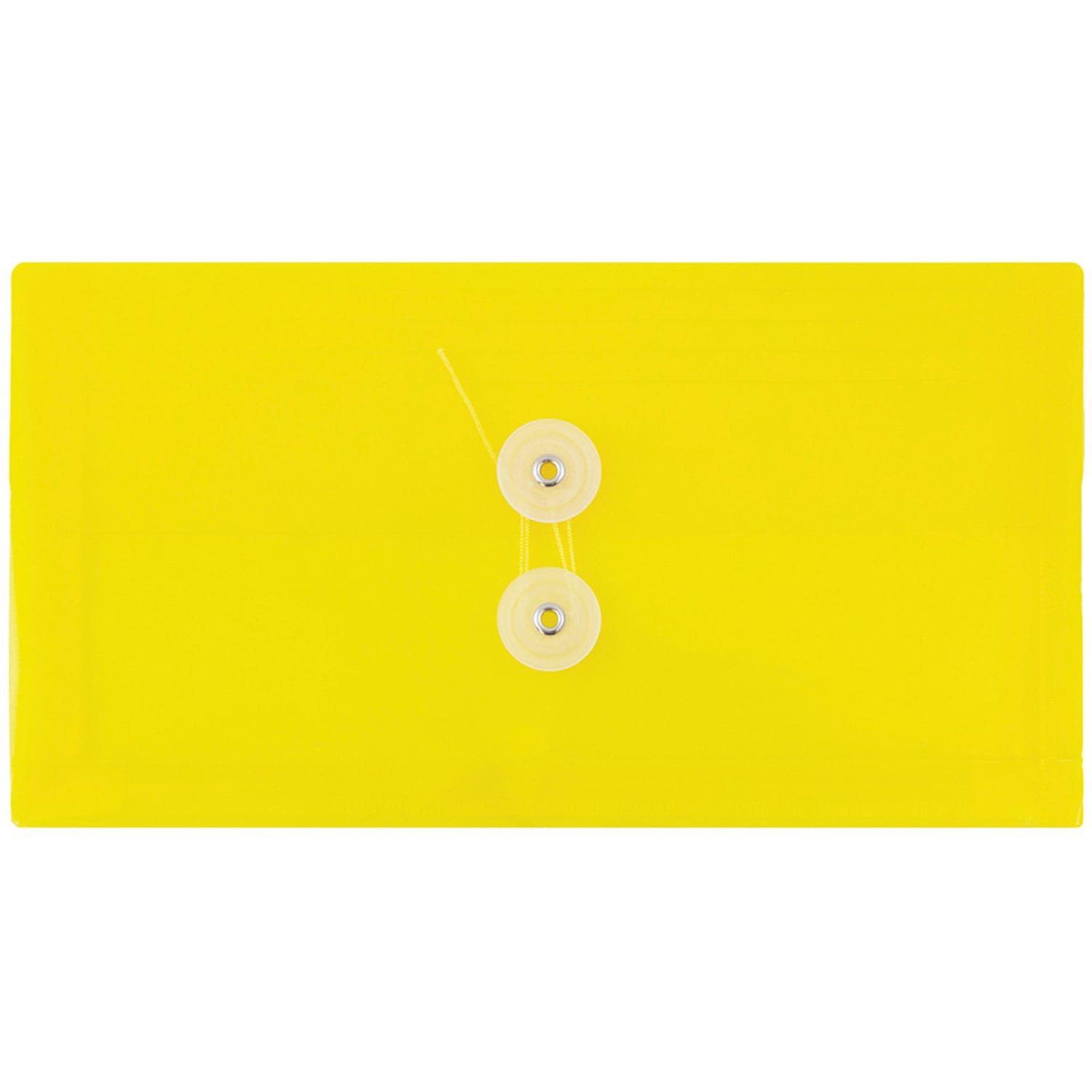 JAM Paper Booklet Plastic Envelopes, #10, Button & String Closure, Yellow, Pack Of 12