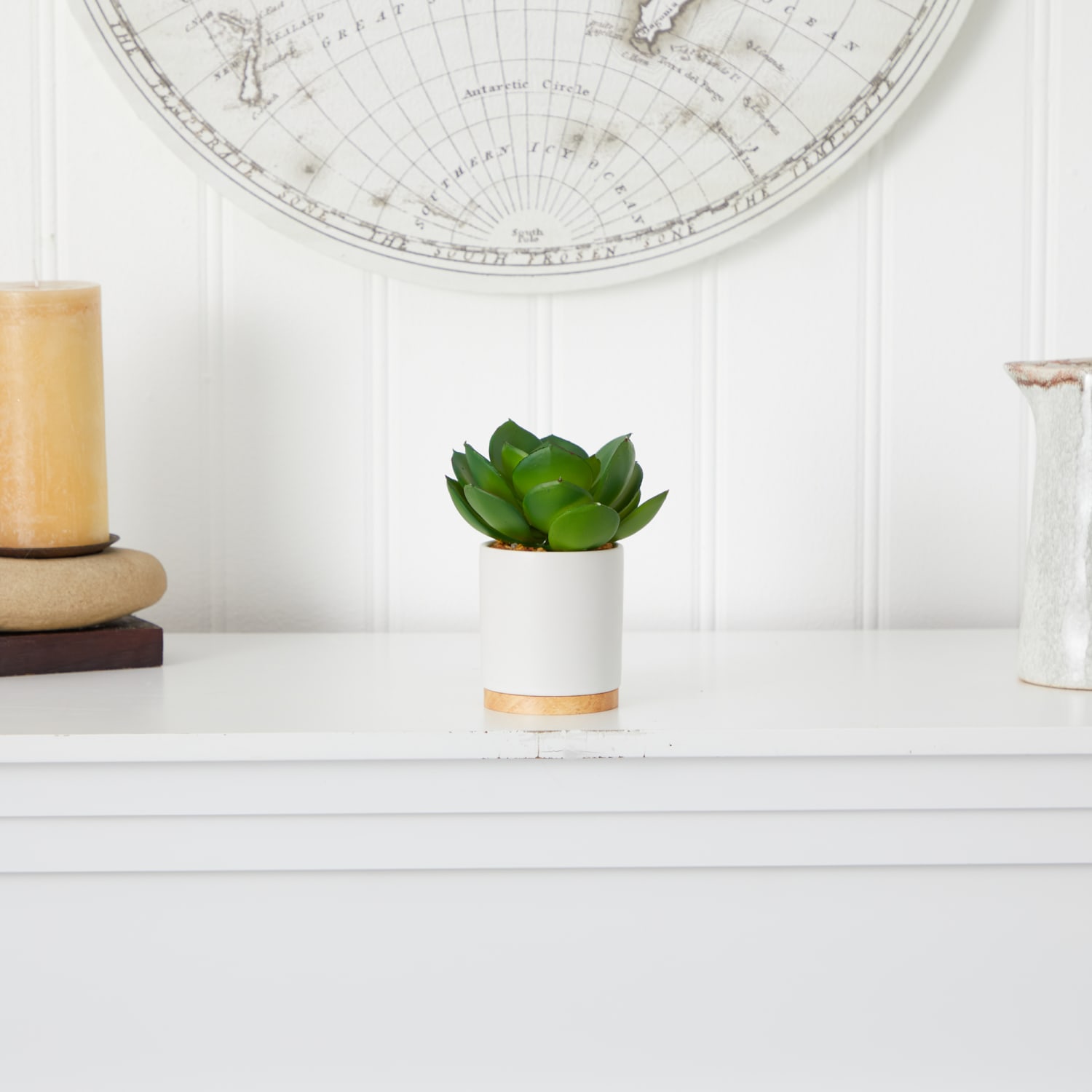 Nearly Natural Succulent 6inH Artificial Plant With Cement Planter, 6inH x 5inW x 5inD, Green/White - Image 5