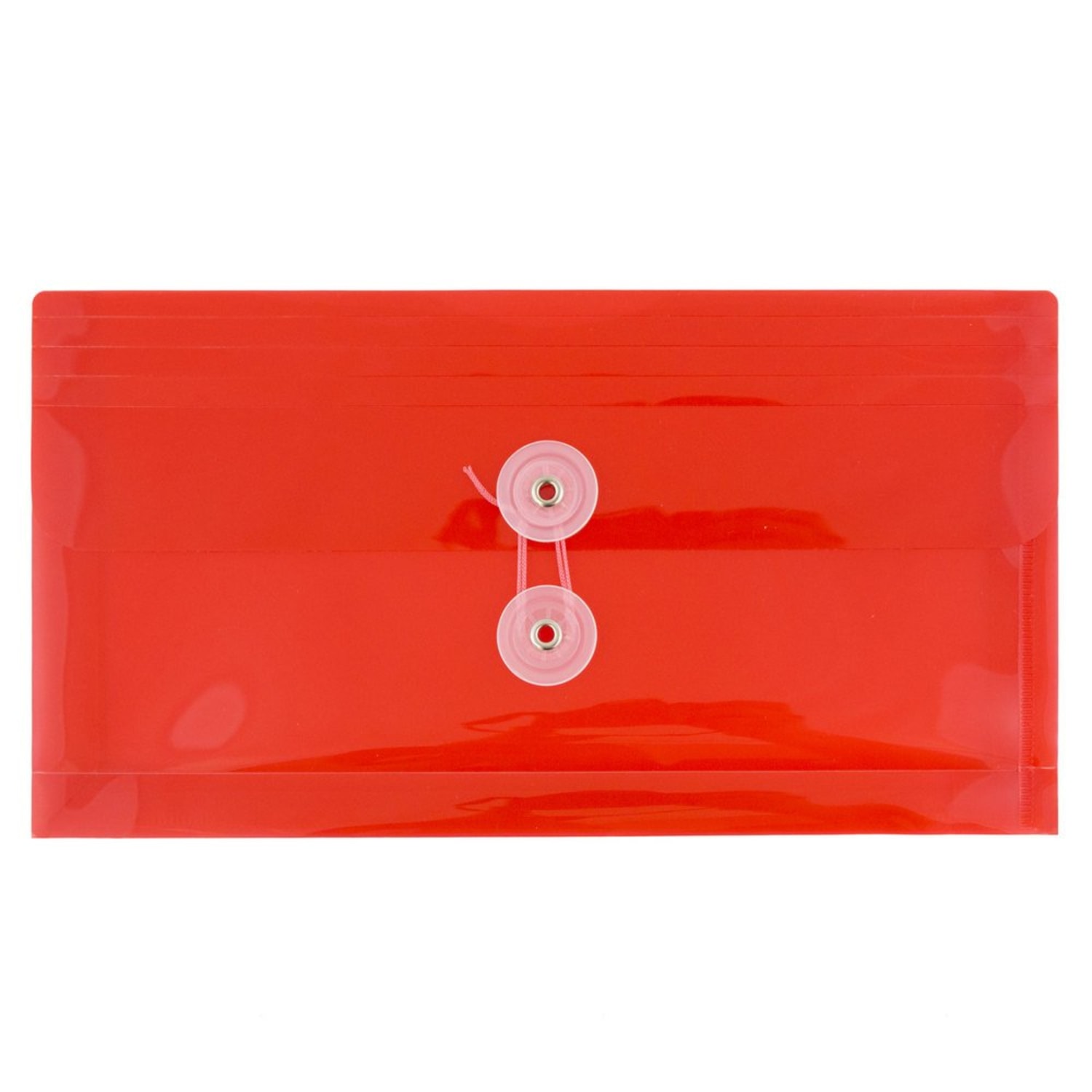 JAM Paper Booklet Plastic Envelopes, #10, Button & String Closure, Red, Pack Of 12