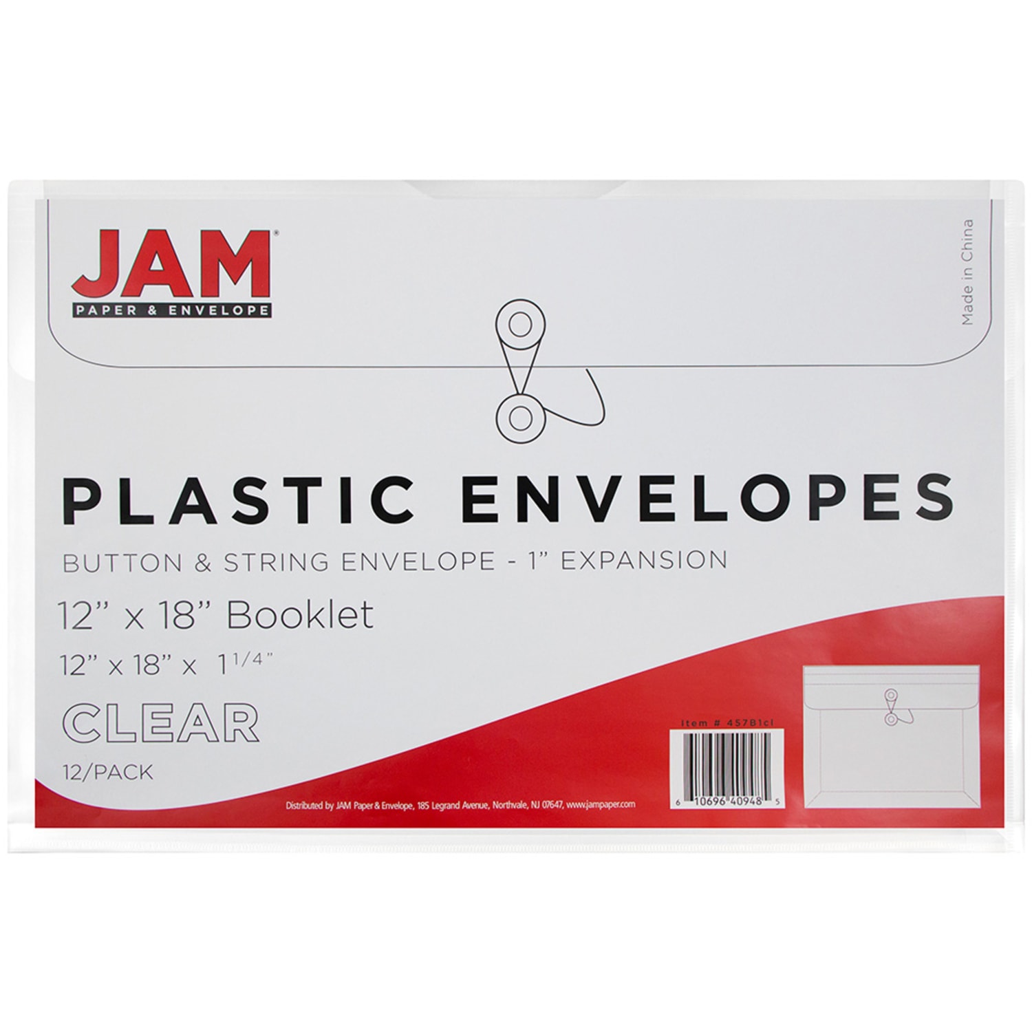 JAM Paper Plastic Booklet Envelopes, 12in x 18in, Button & String, Clear, Pack Of 12 - Image 5