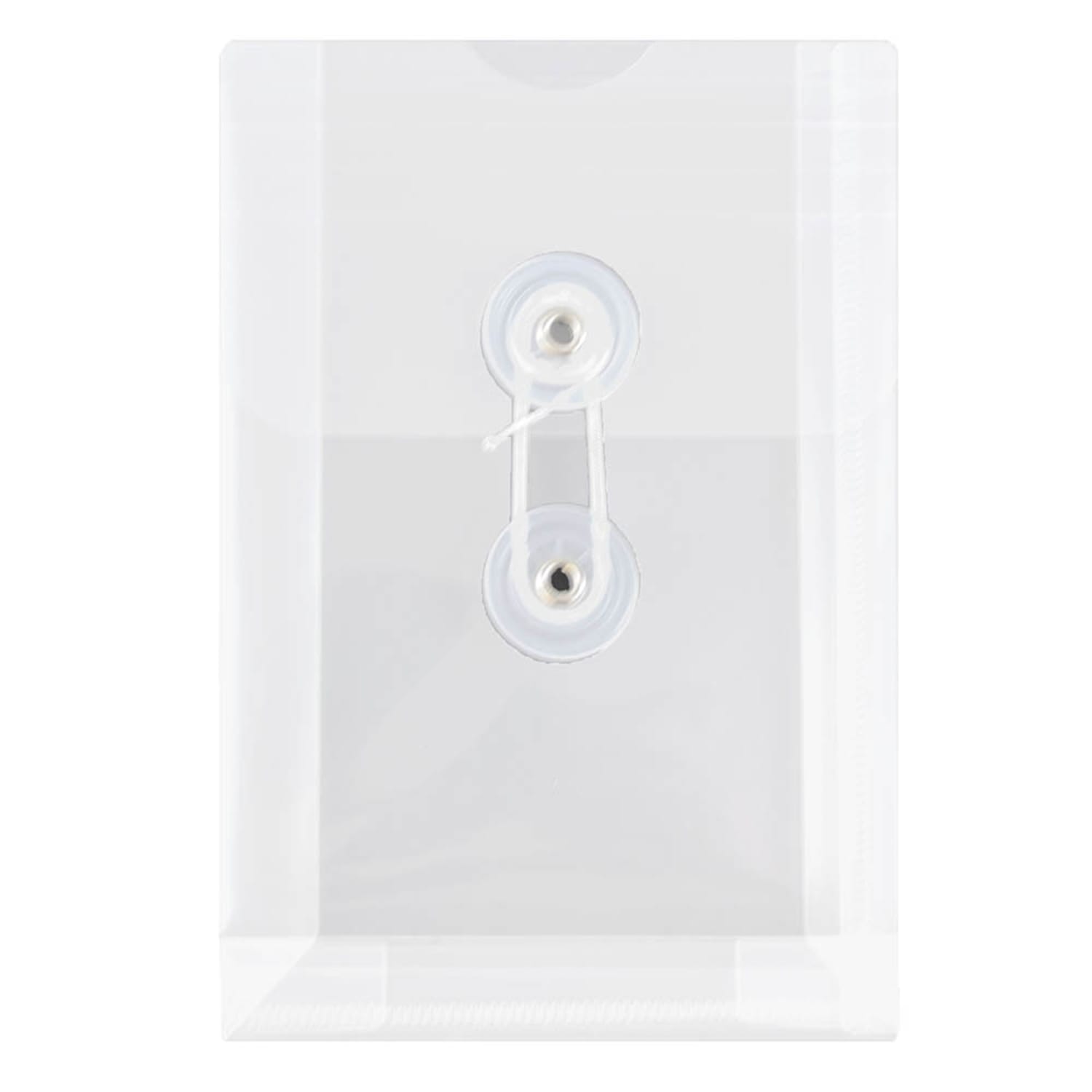 JAM Paper Index Booklet Plastic Envelopes, 4 1/4in x 6 1/4in, Button & String Closure, Clear, Pack Of 12