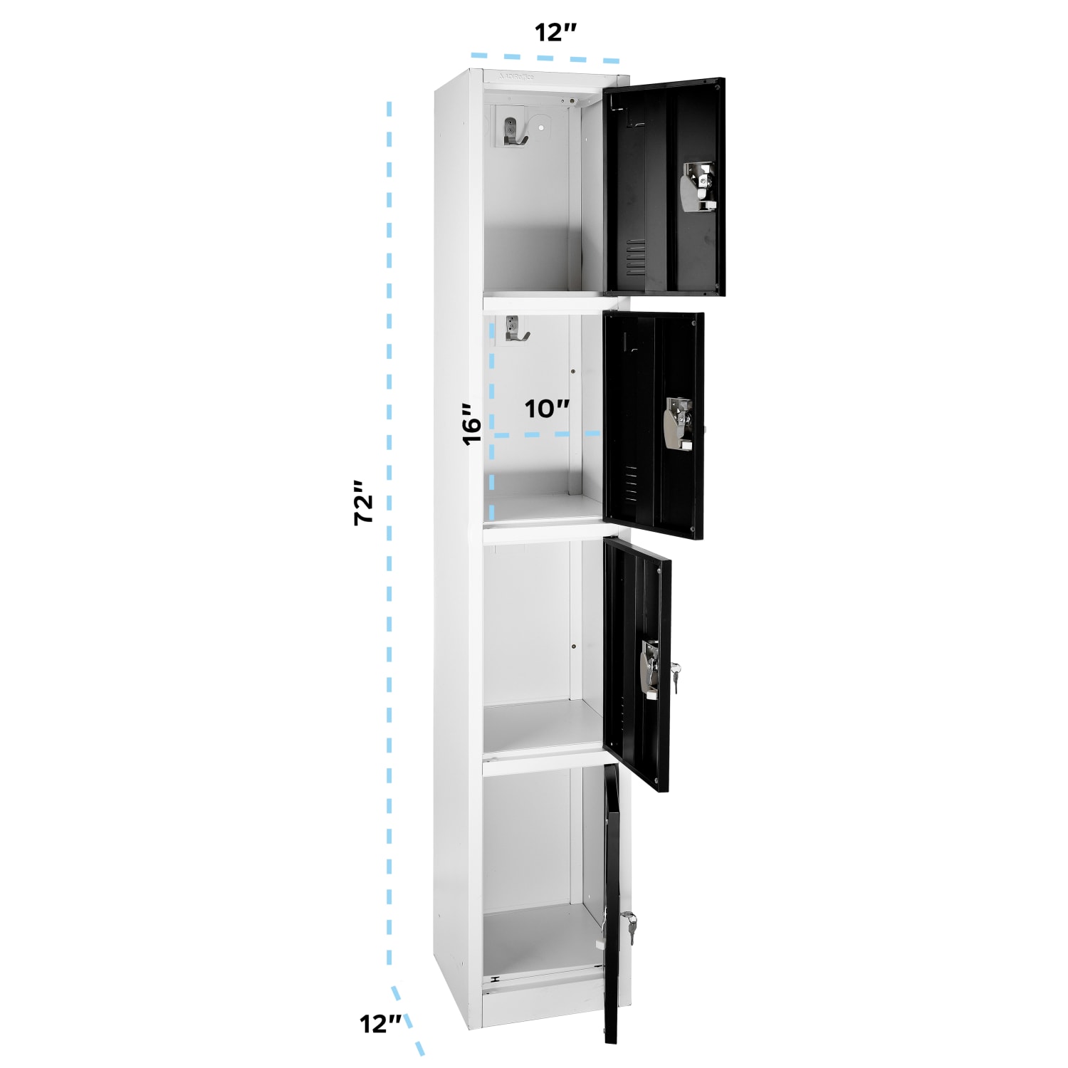 Alpine AdirOffice 4-Tier Steel Lockers, 72inH x 12inW x 12inD, Black, Pack Of 4 Lockers - Image 4