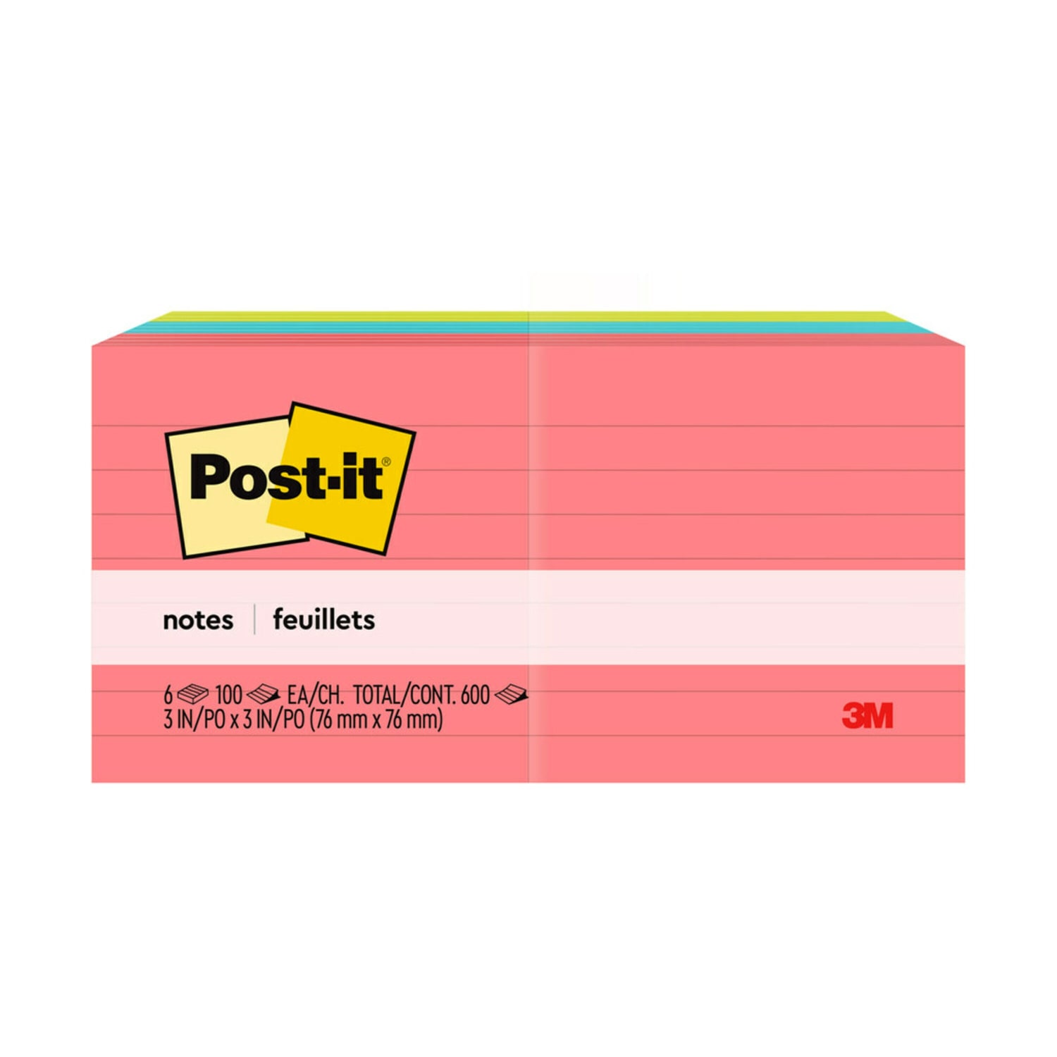 Post-it Notes, 6 Pads, 3 in x 3 in, Clean Removal, School Supplies and Office Products, Sticky Notes for Vertical Surfaces, Monitors, Walls and Windows, Poptimistic Collection, Lined - Image 3