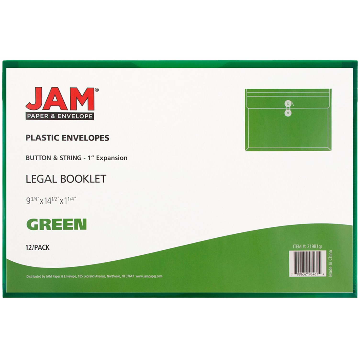 JAM Paper Plastic Booklet Envelopes, Legal-Size, 9 3/4in x 14 1/2in, Button & String Closure, Green, Pack Of 12 - Image 3