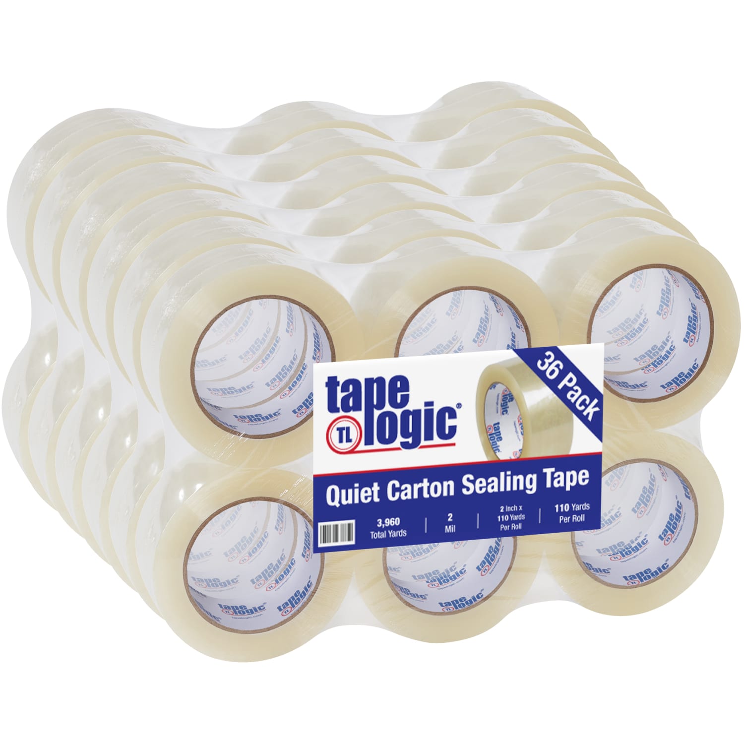 Tape Logic Quiet Carton Sealing Tape, 2.0 Mil, 2in x 110 yds., Clear, Case of 36
