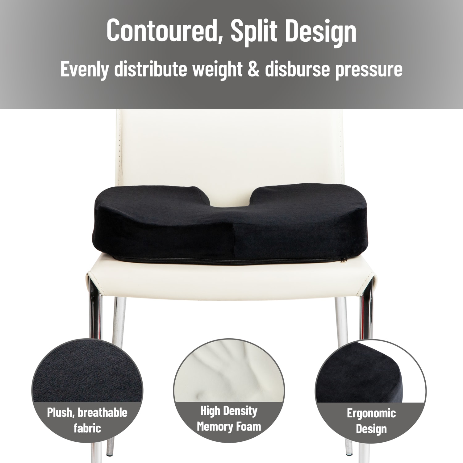 Mind Reader Ergonomic Orthopedic Seat Cushion, Memory Foam, 2-3/4inH x 13-1/2inW x 18inL, Black - Image 6