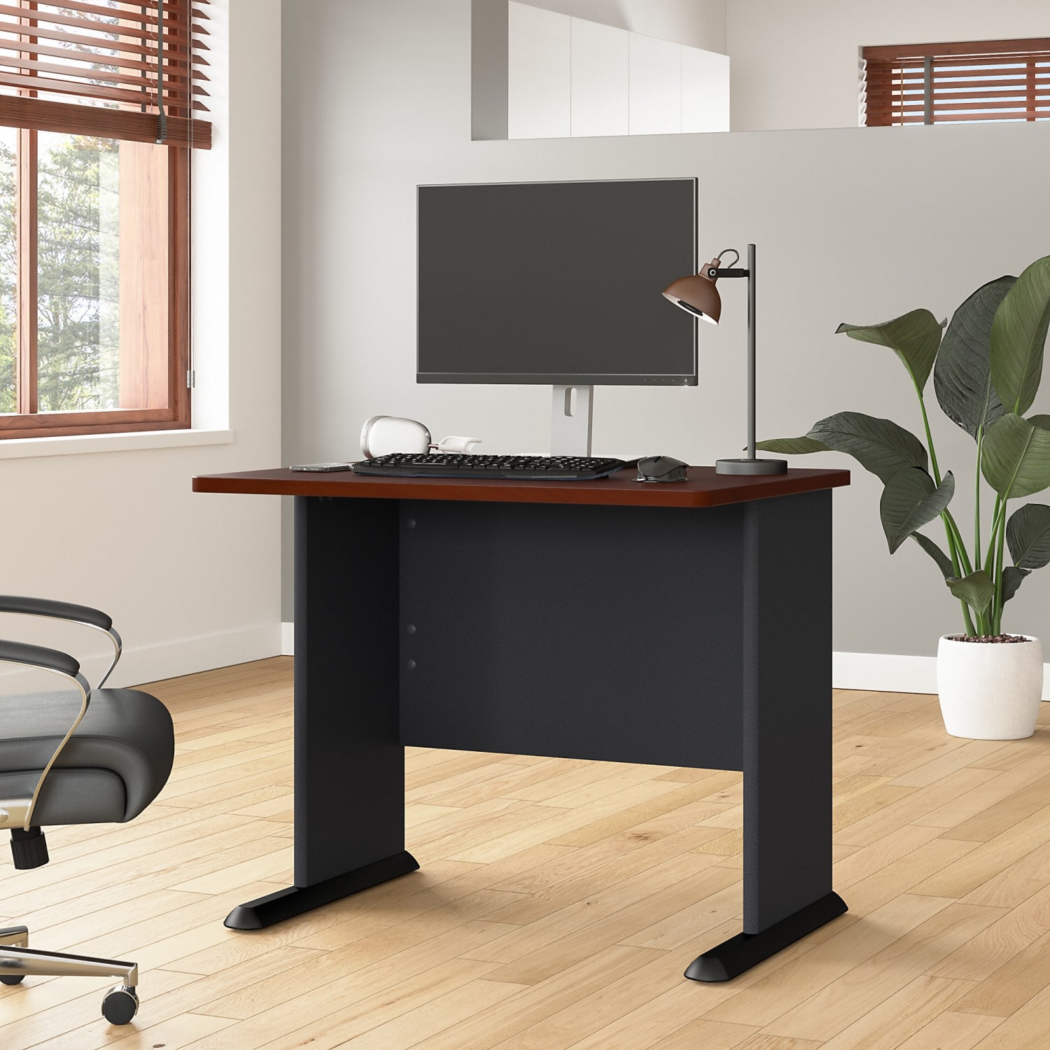 Bush Business Furniture Office Advantage 36inW Computer Desk, Hansen Cherry/Galaxy, Standard Delivery - Image 3