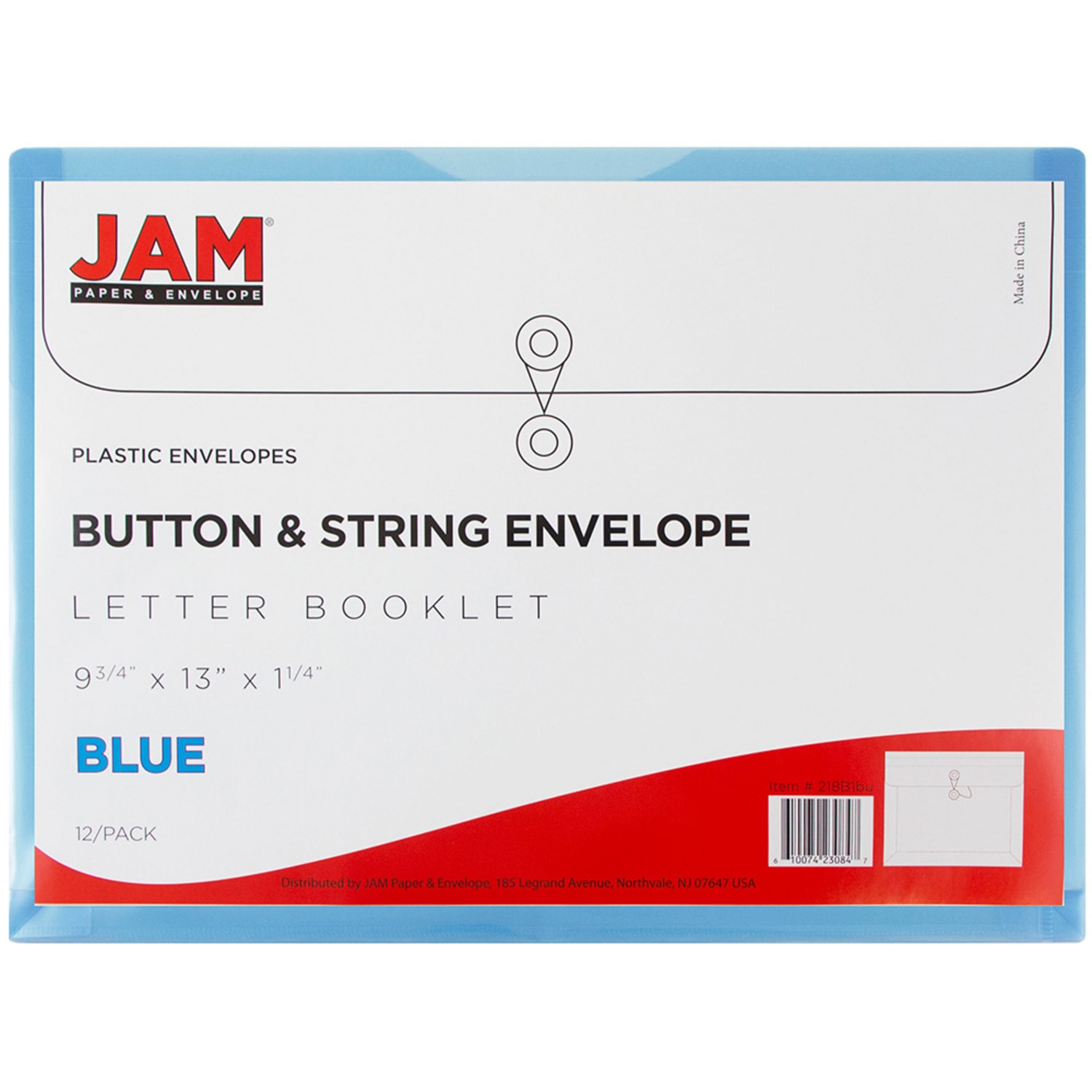 JAM Paper Booklet Plastic Envelopes, Letter-Size, 9 3/4in x 13in, Button & String Closure, Blue, Pack Of 12 - Image 3