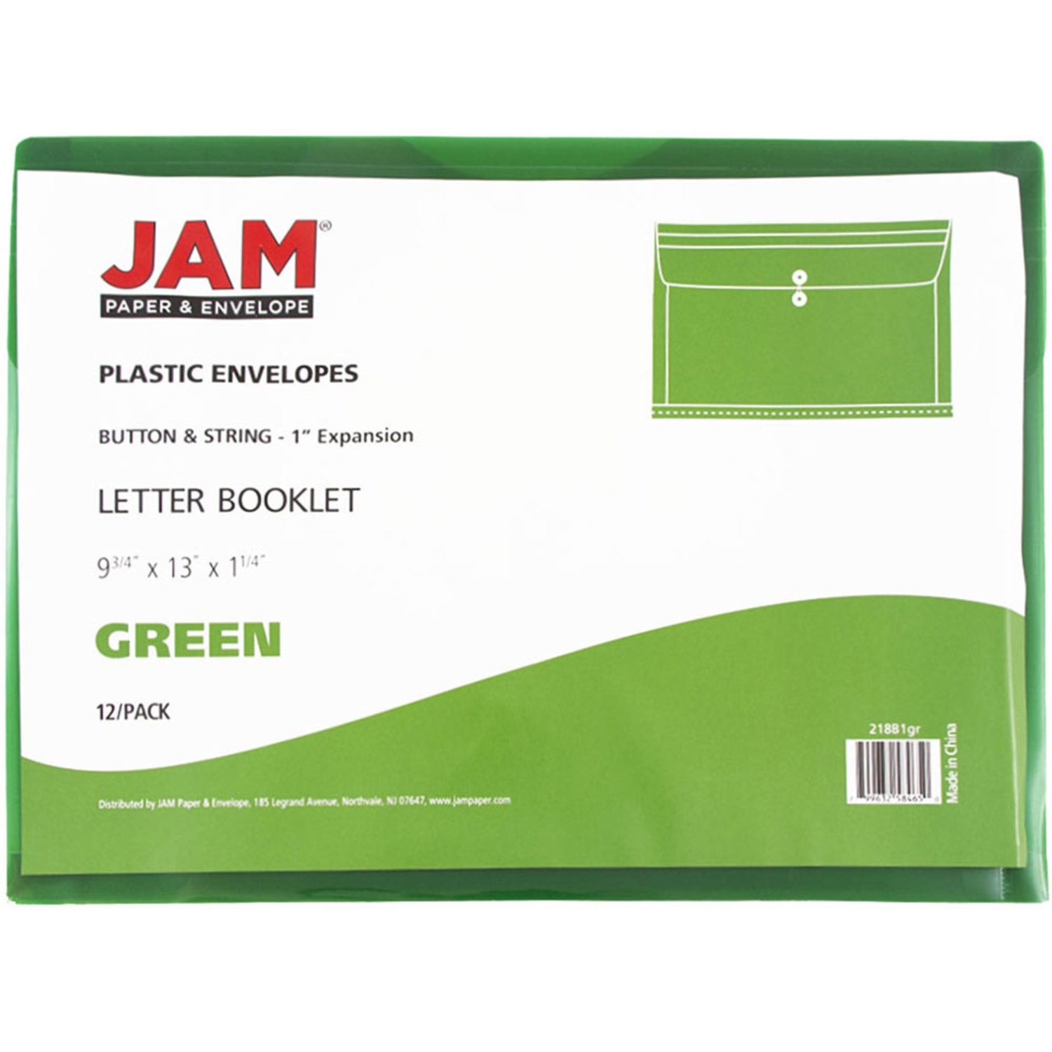 JAM Paper Booklet Plastic Envelopes, Letter-Size, 9 3/4in x 13in, Button & String Closure, Green, Pack Of 12 - Image 4