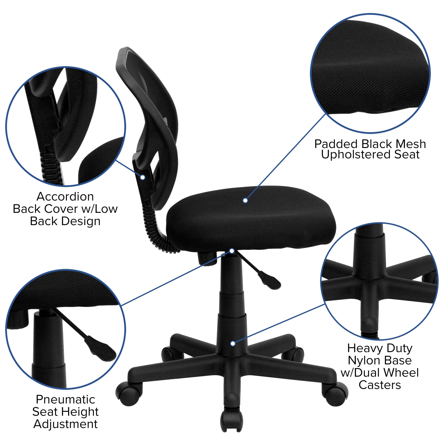 Flash Furniture Mesh Low-Back Swivel Task Chair, Black - Image 7