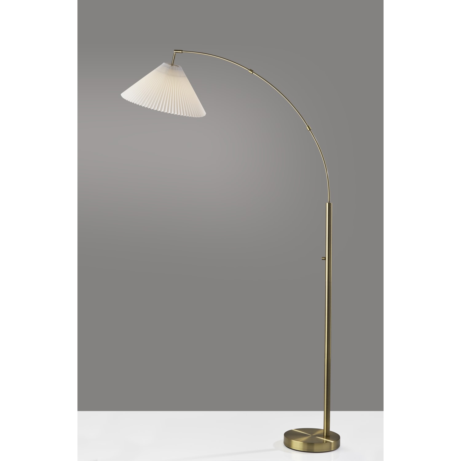 Adesso Delaney Arc Floor Lamp, 76inH, Off-White Shade/Antique Brass Base - Image 4