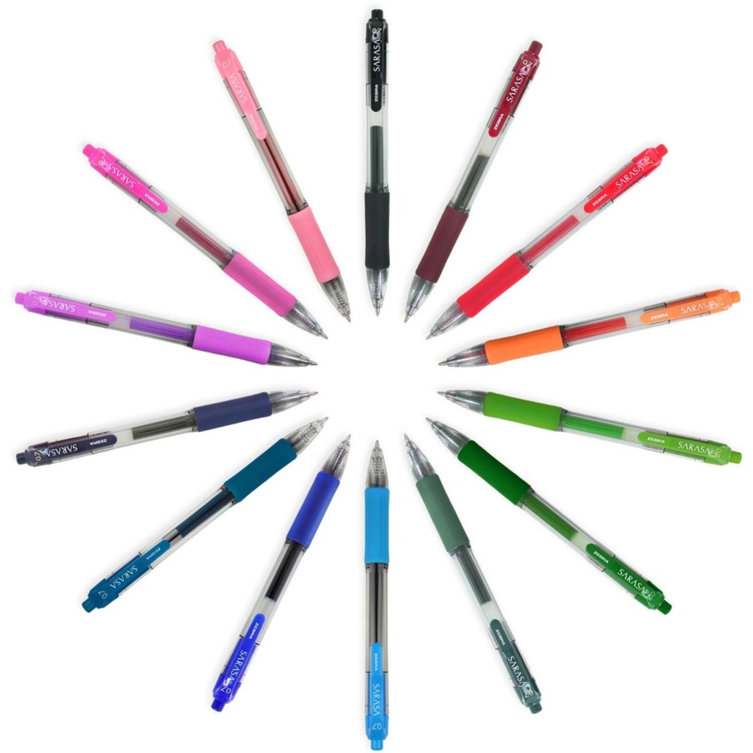 Zebra Pen SARASA Retractable Gel Pens, Pack Of 14, Medium Point, 0.7 mm, Clear Barrel, Assorted Ink Colors - Image 6