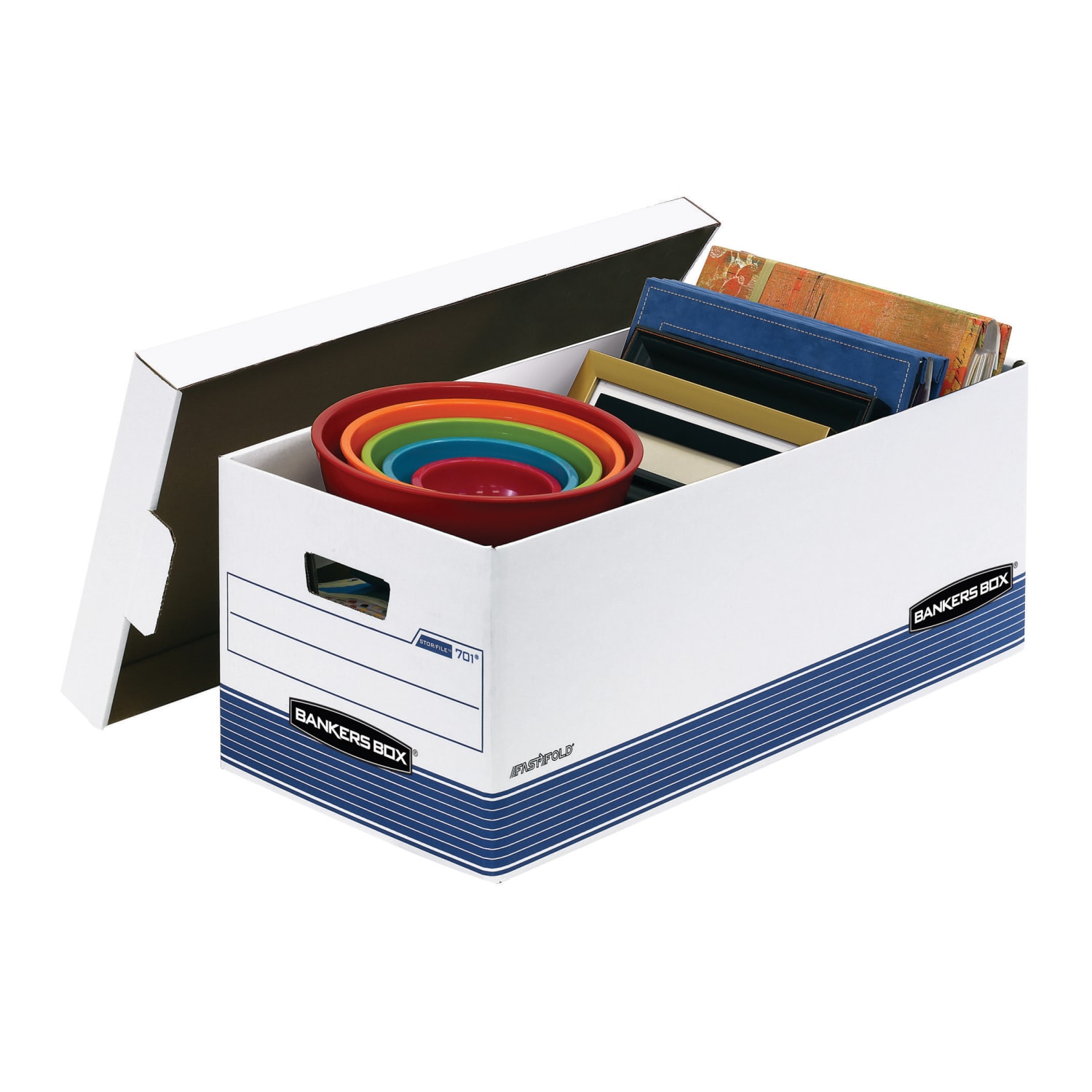 Bankers Box Stor/File Medium-Duty Storage Boxes With Locking Lift-Off Lids And Built-In Handles, Letter Size, 24in x 12in x 10in, 60% Recycled, White/Blue, Case Of 4, FEL0070104 - Image 3