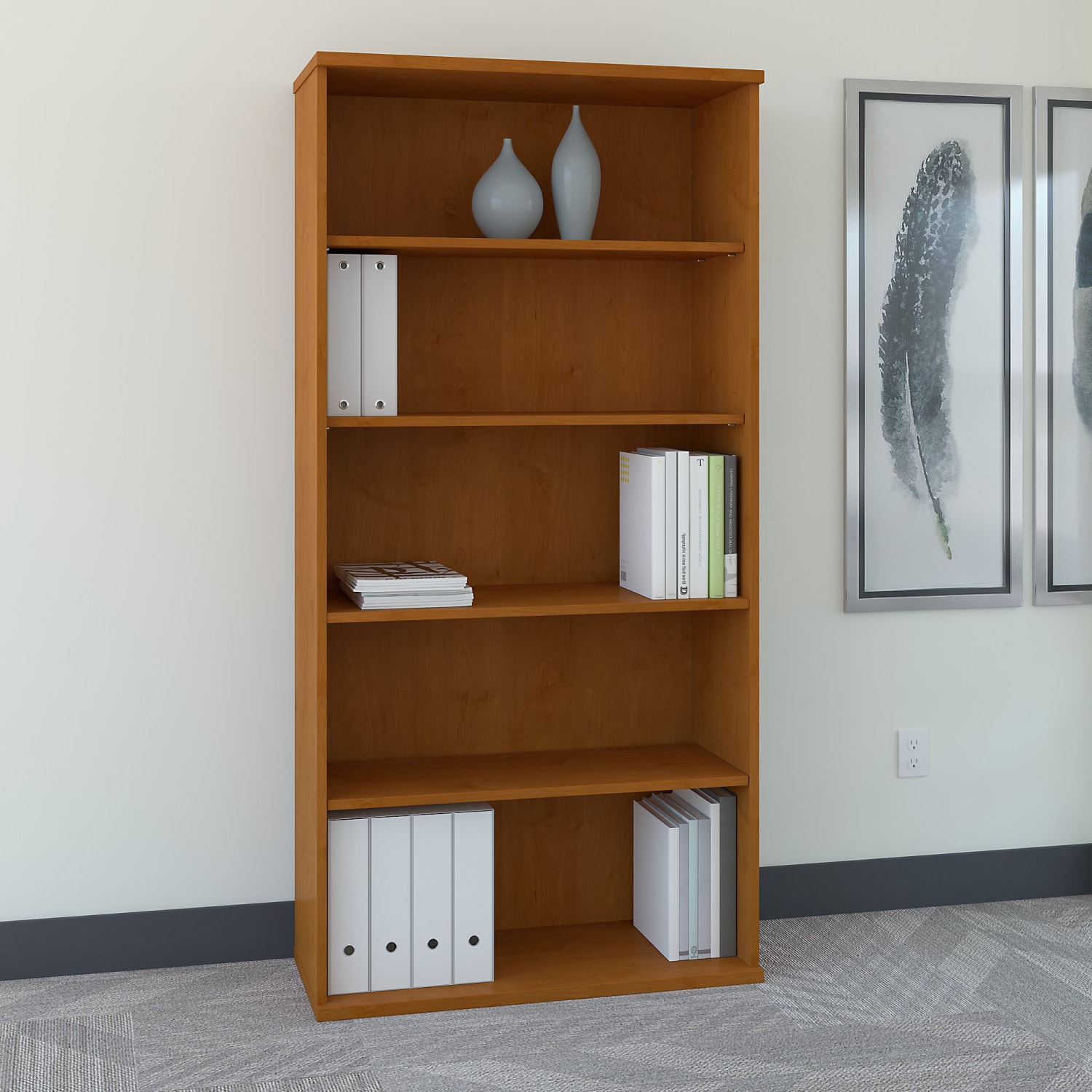 Bush Business Furniture Components 73inH 5-Shelf Bookcase, Natural Cherry, Standard Delivery - Image 3