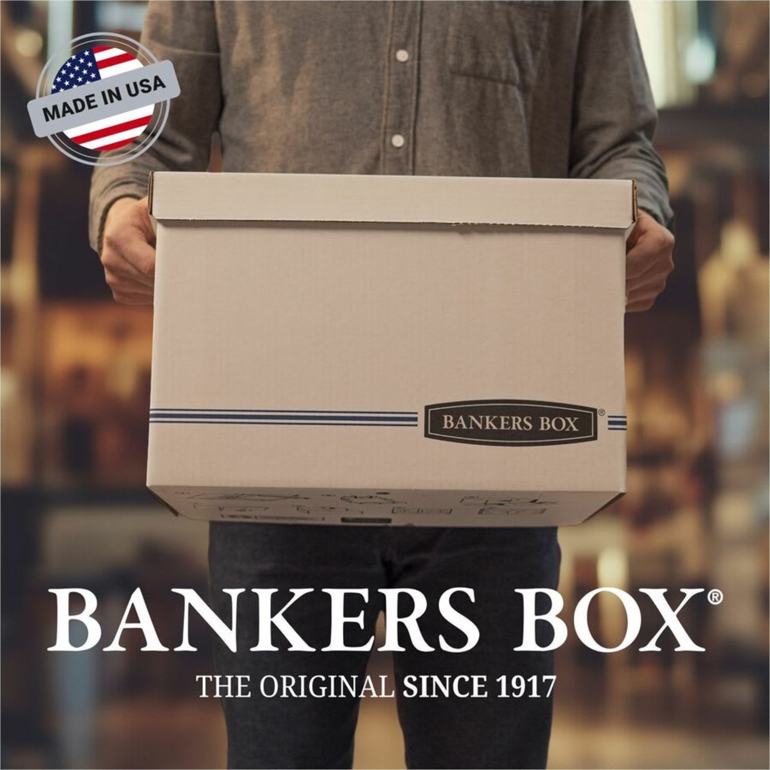 Bankers Box Stor/File Medium-Duty Storage Boxes, Legal Size, 24in x 15in x 10in, White/Blue, Case Of 4 - 70205