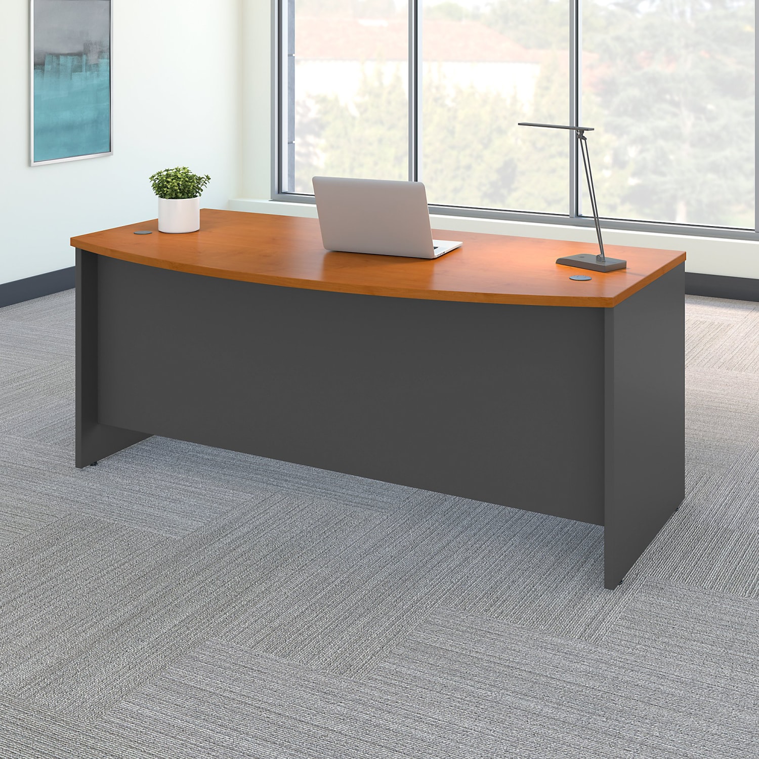 Bush Business Furniture Components 72inW Bow-Front Computer Desk, Natural Cherry/Graphite Gray, Standard Delivery - Image 4