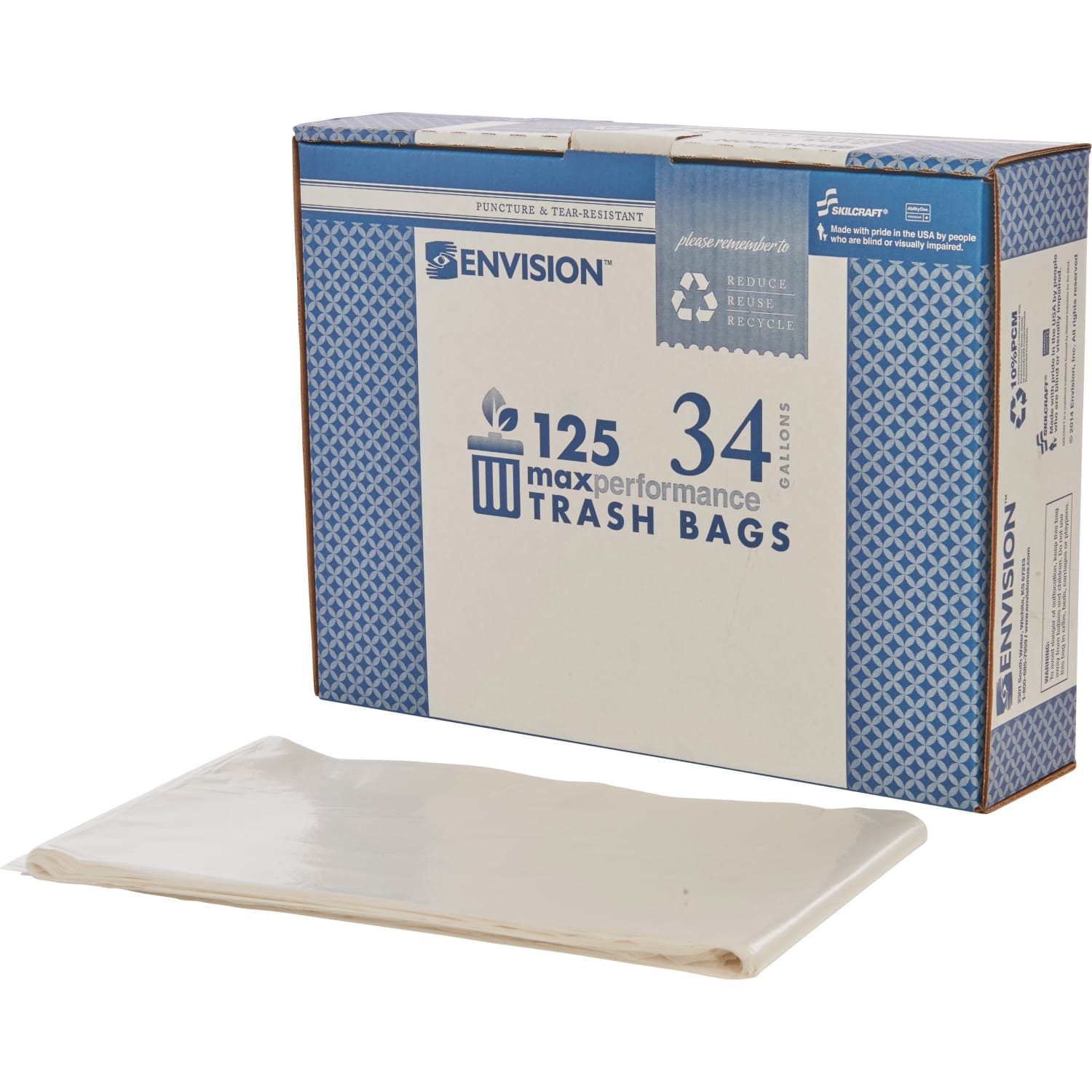 SKILCRAFT Trash Bags, 34 gal, 32inH x 44inW, Clear, 100 Bags (AbilityOne NSN1506256) - Image 6