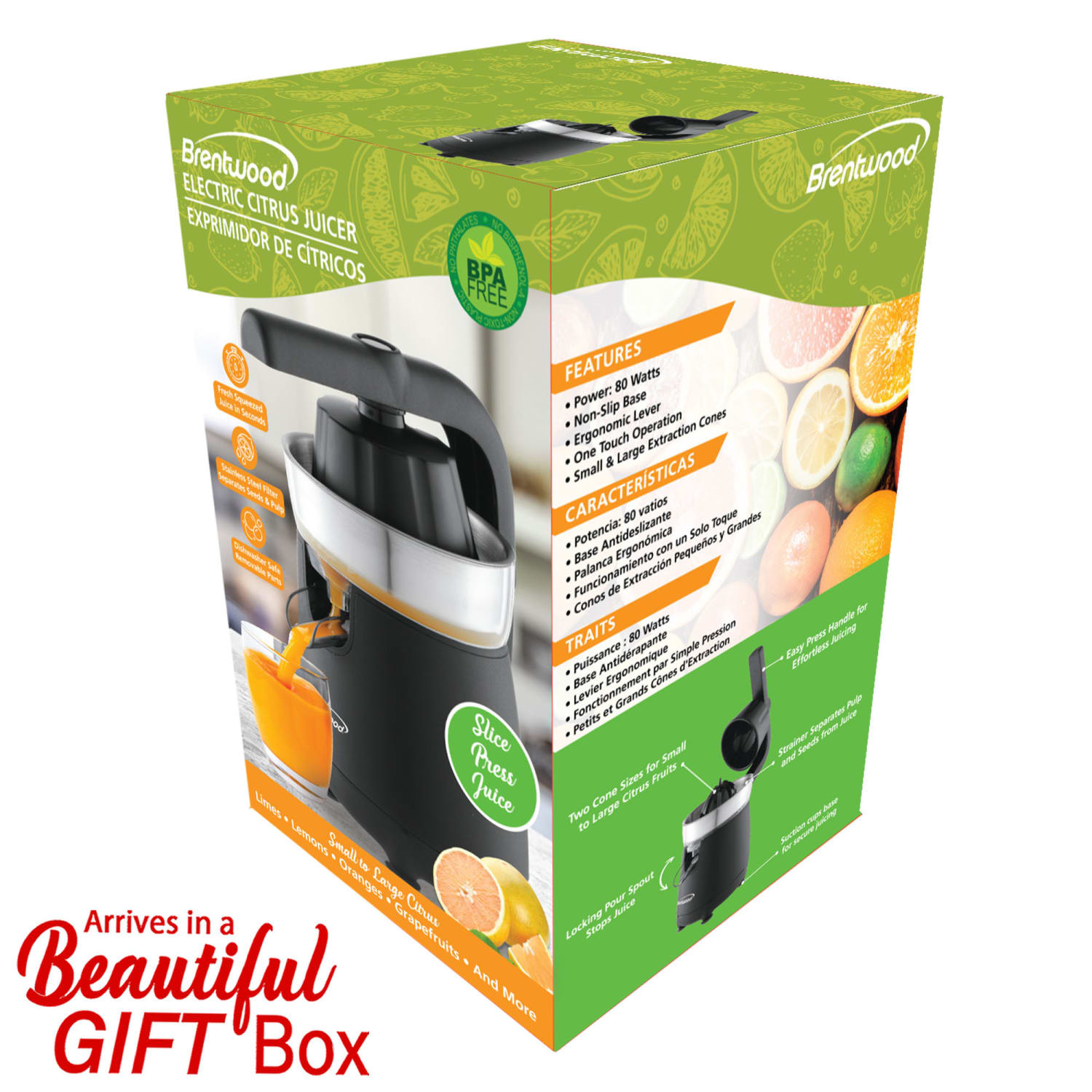 Brentwood 80-Watt Electric Citrus Juicer with Ergonomic Lever, Black - Image 3