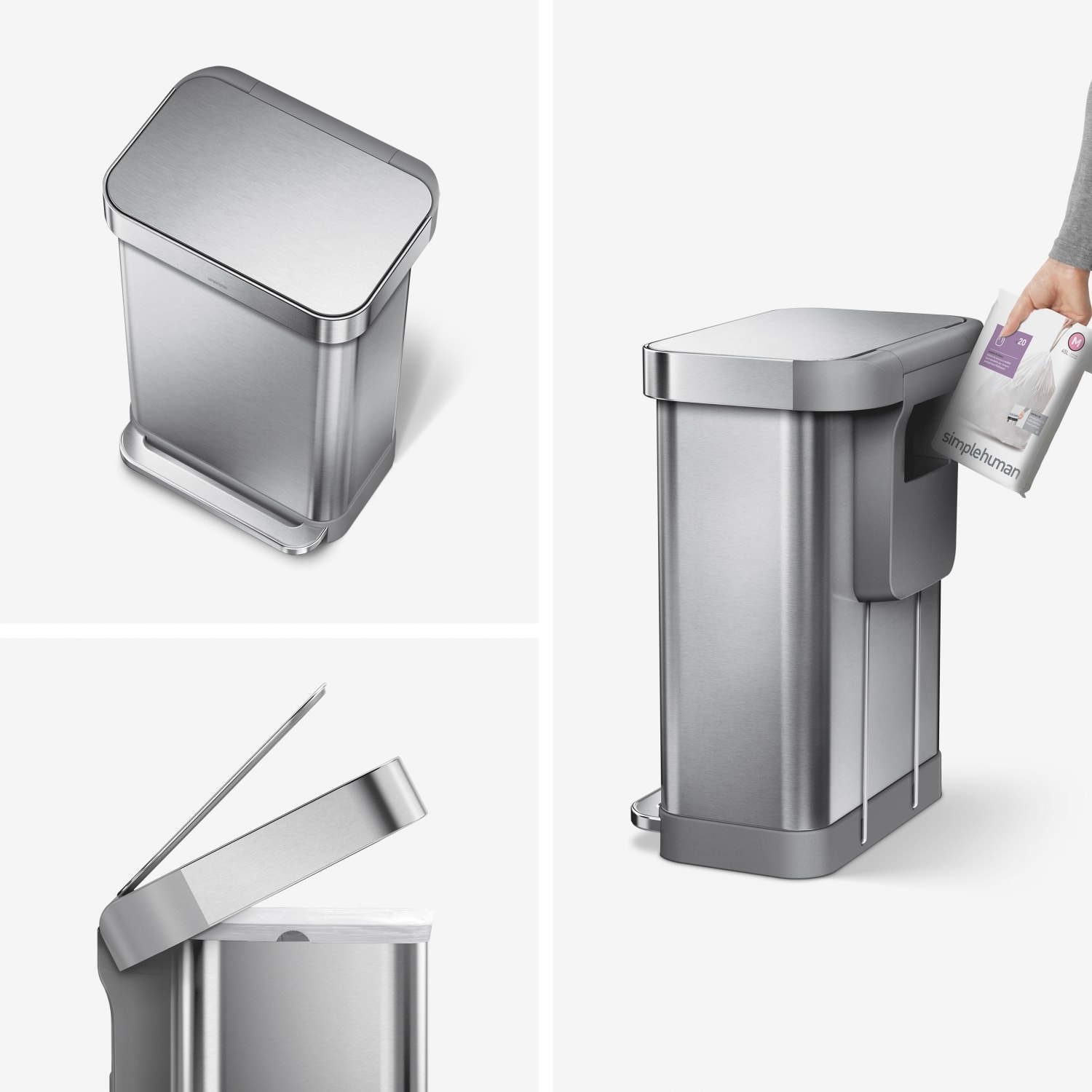 simplehuman Rectangular Step Can With Liner Pocket, 12 Gallons, Brushed Stainless Steel - Image 3