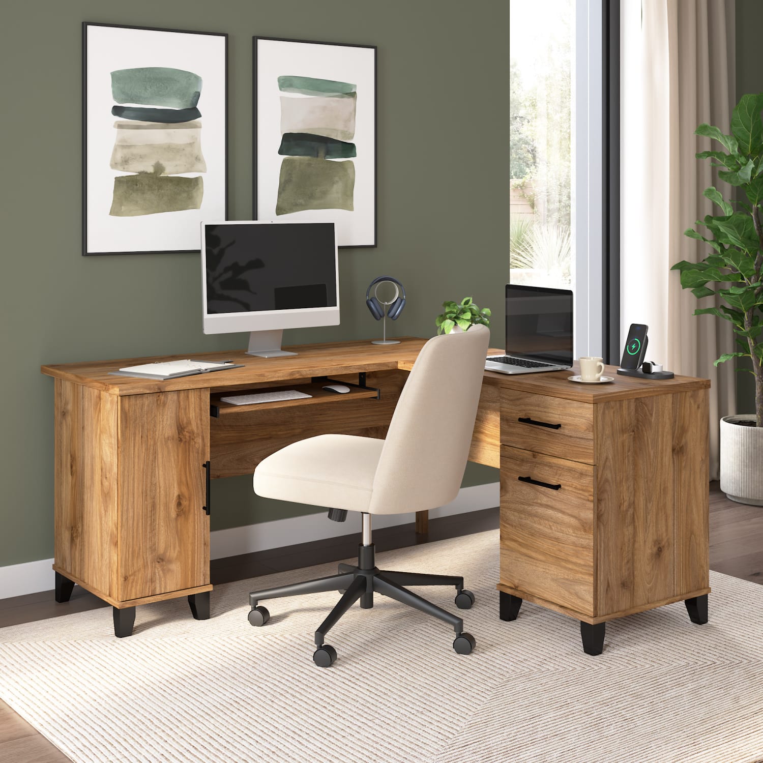 Bush Business Furniture Somerset 60inW L-Shaped Corner Desk With Storage, Fresh Walnut, Standard Delivery