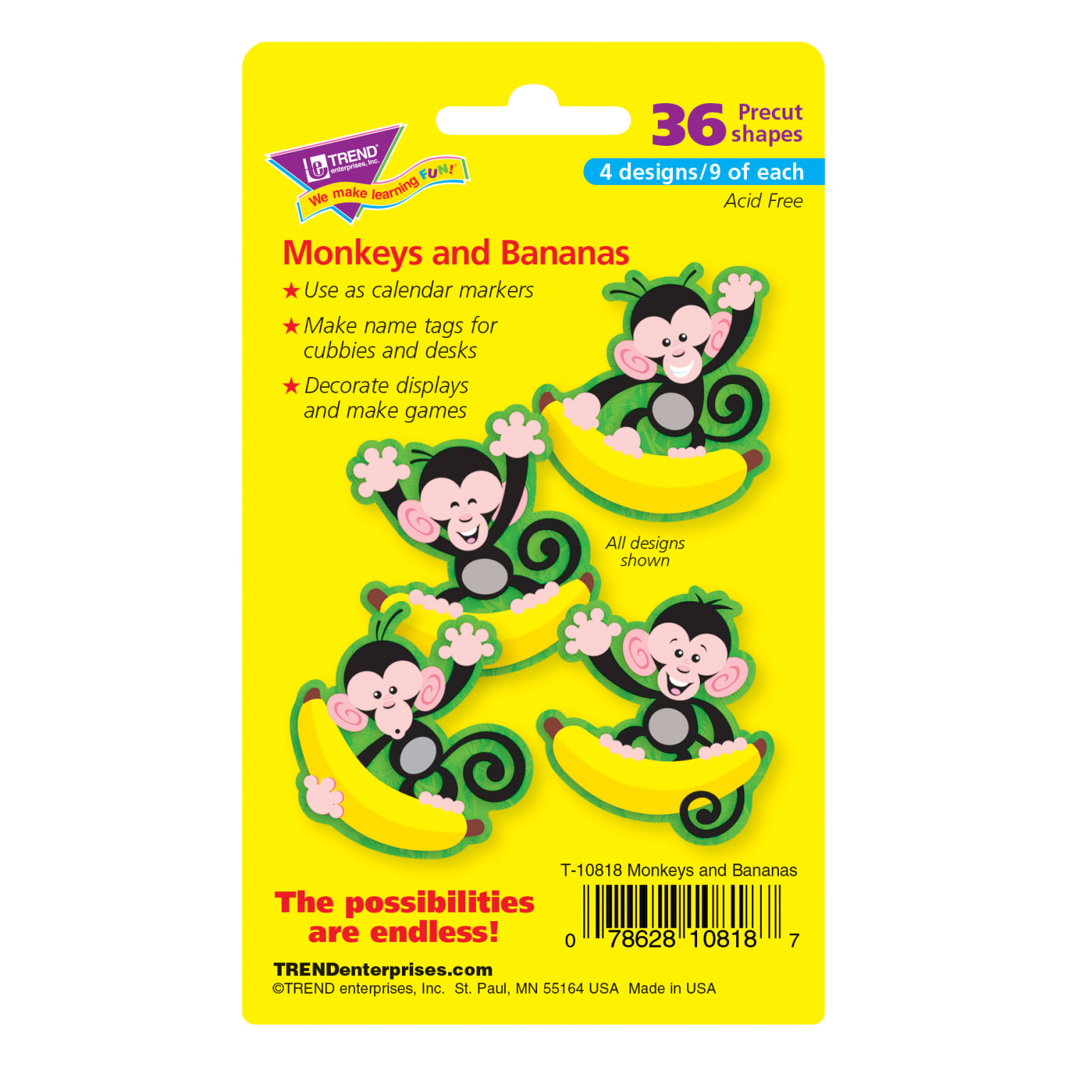 TREND Mini Accents, 3in, Monkeys And Bananas, 36 Accents Per Pack, Set Of 6 Packs - Image 4