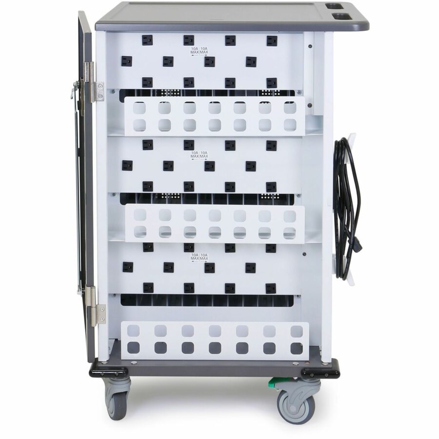 Ergotron YES36 Adjusta Charging Cart & Mobile Makerspace - 60 lb Capacity - 4 Casters - 4in Caster Size - 25in Width x 28.75in Depth x 41.50in Height - Gray, White - For 36 Devices - Image 5