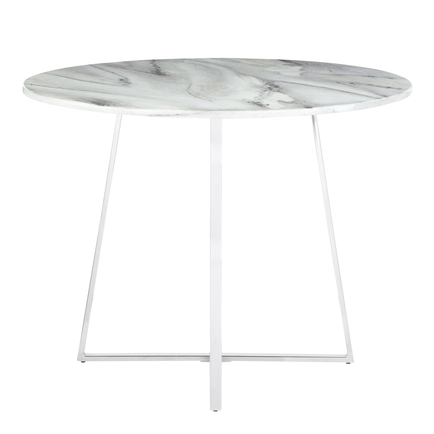 LumiSource Cosmo Marble Dining Table, 31inH x 39-1/2inW x 39-1/2inD, White/Chrome - Image 6