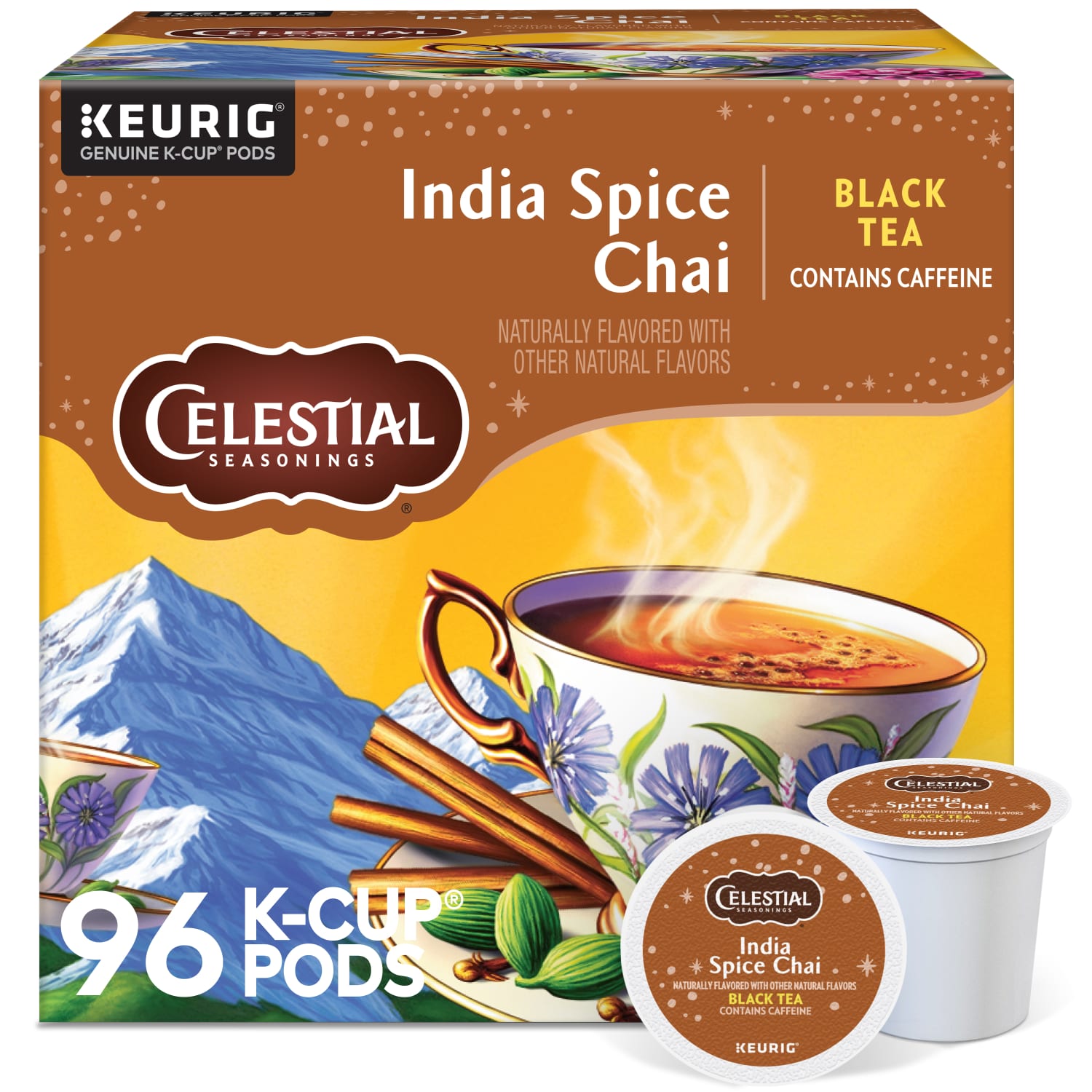 Celestial Seasonings India Spice Chai Keurig Single Serve K-Cup Pods, 24 Pods Per Pack, Case Of 4 Packs