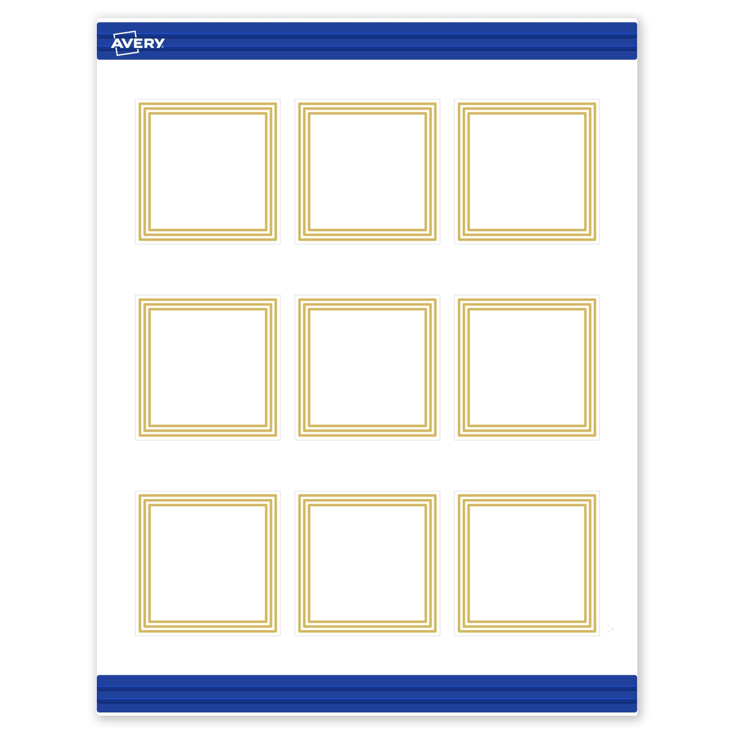 Avery Printable Cards With Sure Feed Technology, 2-1/2in x 2-1/2in, Matte White With Preprinted Gold Multi-Lined Border, Pack Of 90