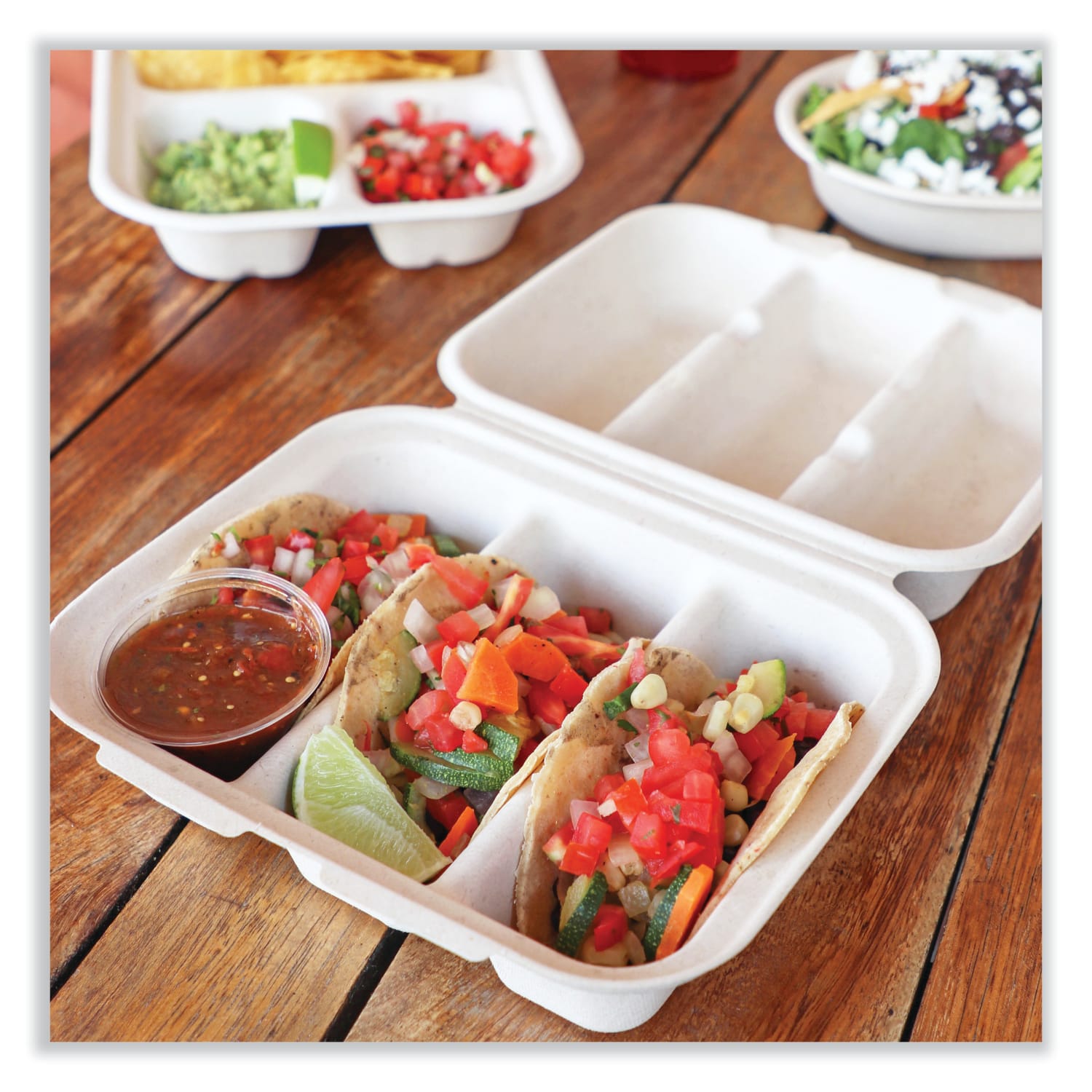 World Centric Fiber Hinged Containers, 2-15/16inH x 8-13/16inW x 8-1/4inD, Natural, Pack Of 300 Containers - Image 3
