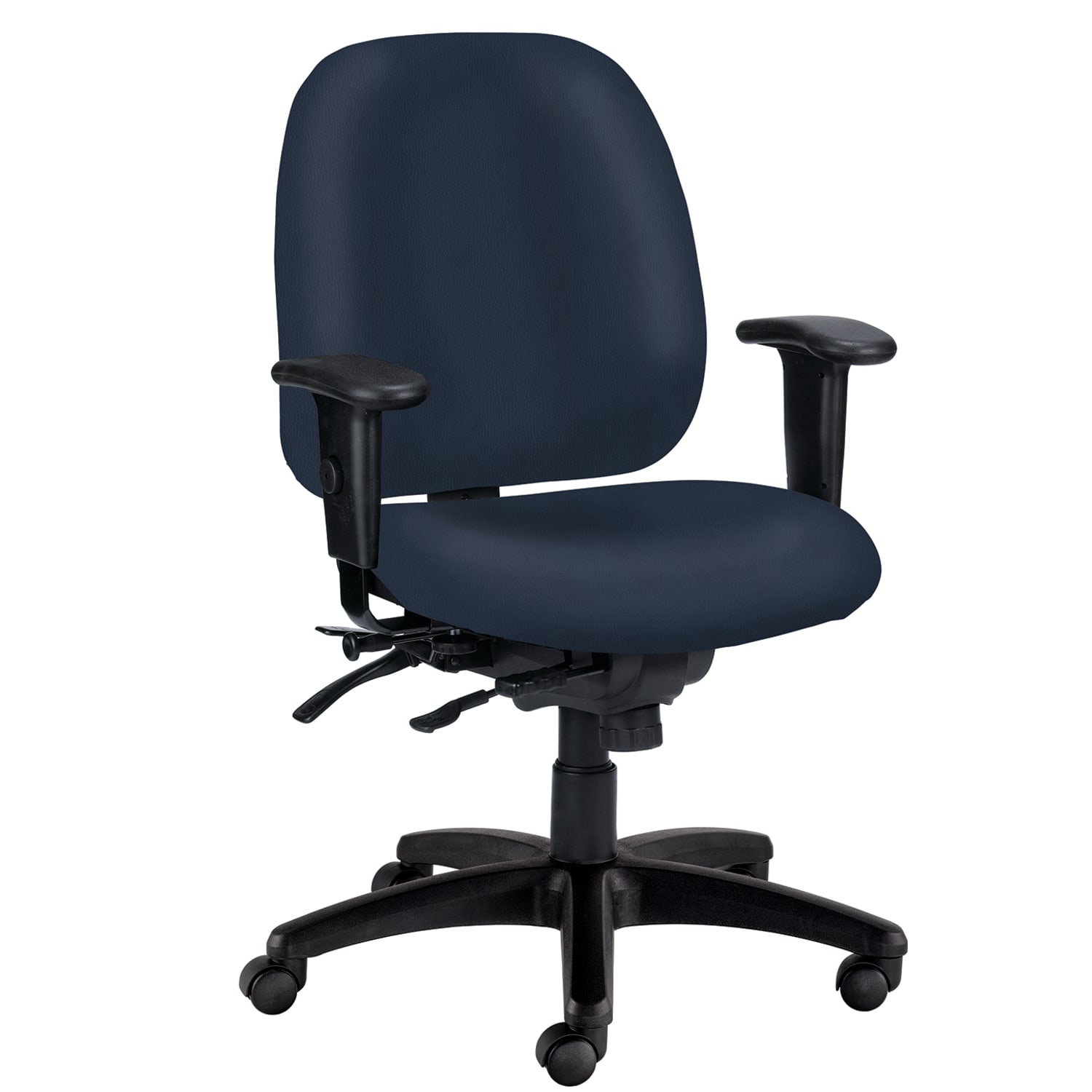 WorkPro 4X4 498SL Ergonomic Antimicrobial Vinyl Low-Back Multi-Function Task Chair, Navy/Black